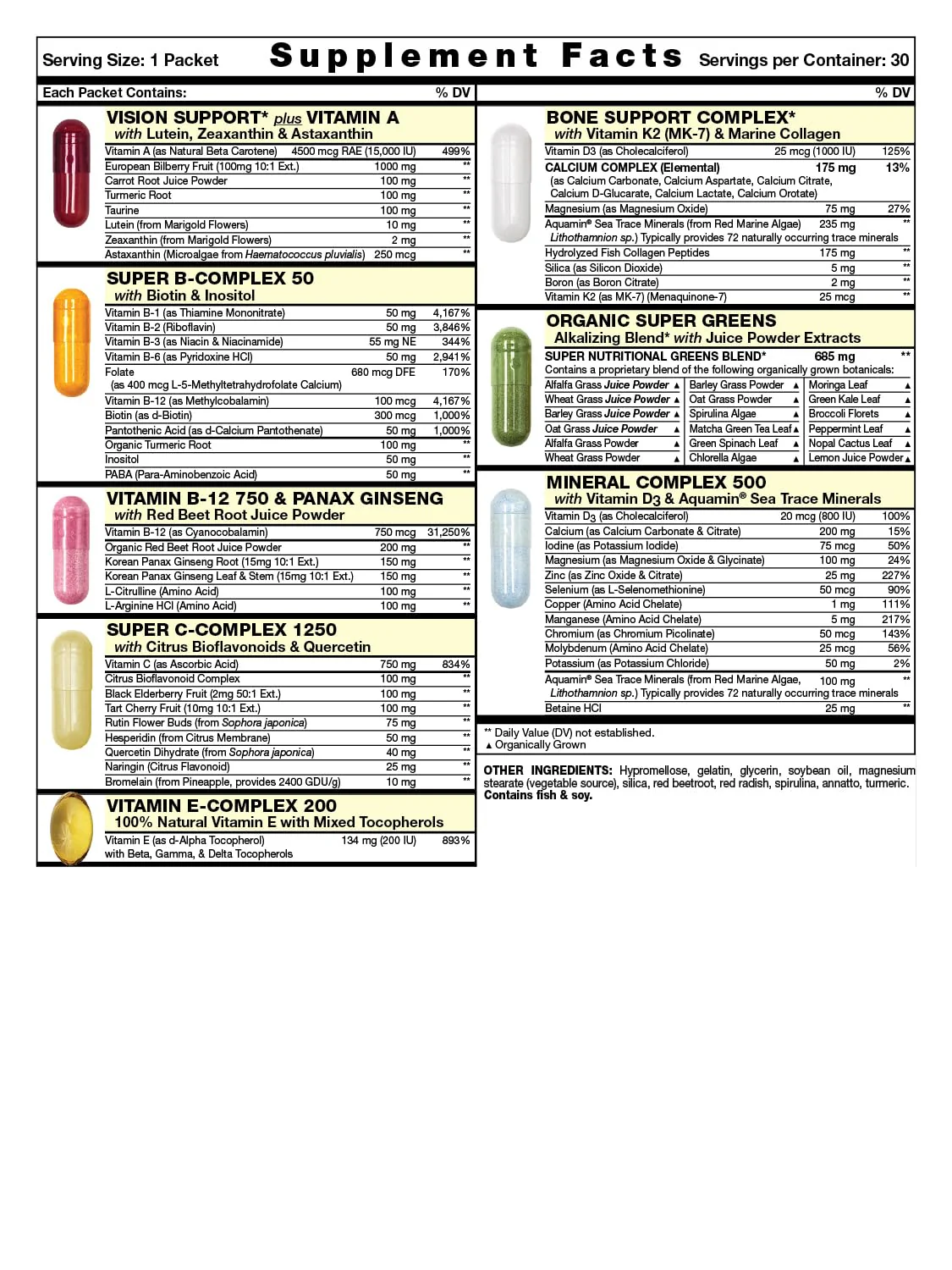 Great Start All-in-One Daily Vitamin Pack - Essential Nutrition - Vitamins C, D3, K2, B-Complex, Zinc, Trace Minerals, Super Greens & Marine Collagen - 30 Day Supply - Image 3