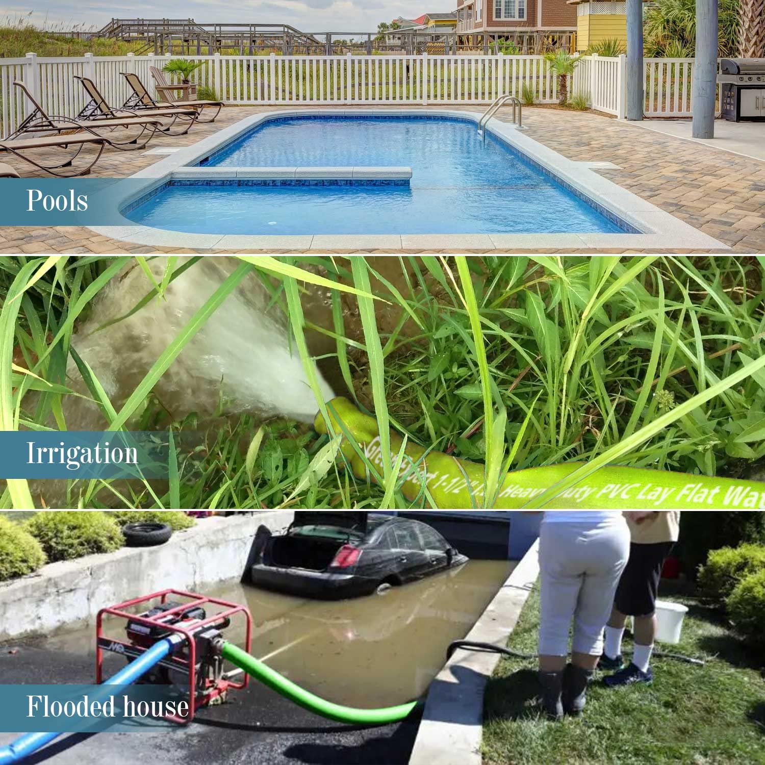 Green Expert 1-1/2" ID PVC Lay-flat Discharge Hose Heavy Duty for Pump Draining Pool Filter Backwash Garden Pond Flooded House Water Disposal, 50 Feet Length with Steel Clamp Kit - Image 2