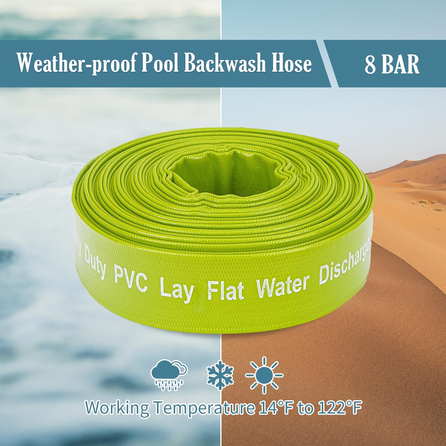 Green Expert 1-1/2" ID PVC Lay-flat Discharge Hose Heavy Duty for Pump Draining Pool Filter Backwash Garden Pond Flooded House Water Disposal, 50 Feet Length with Steel Clamp Kit - Image 4