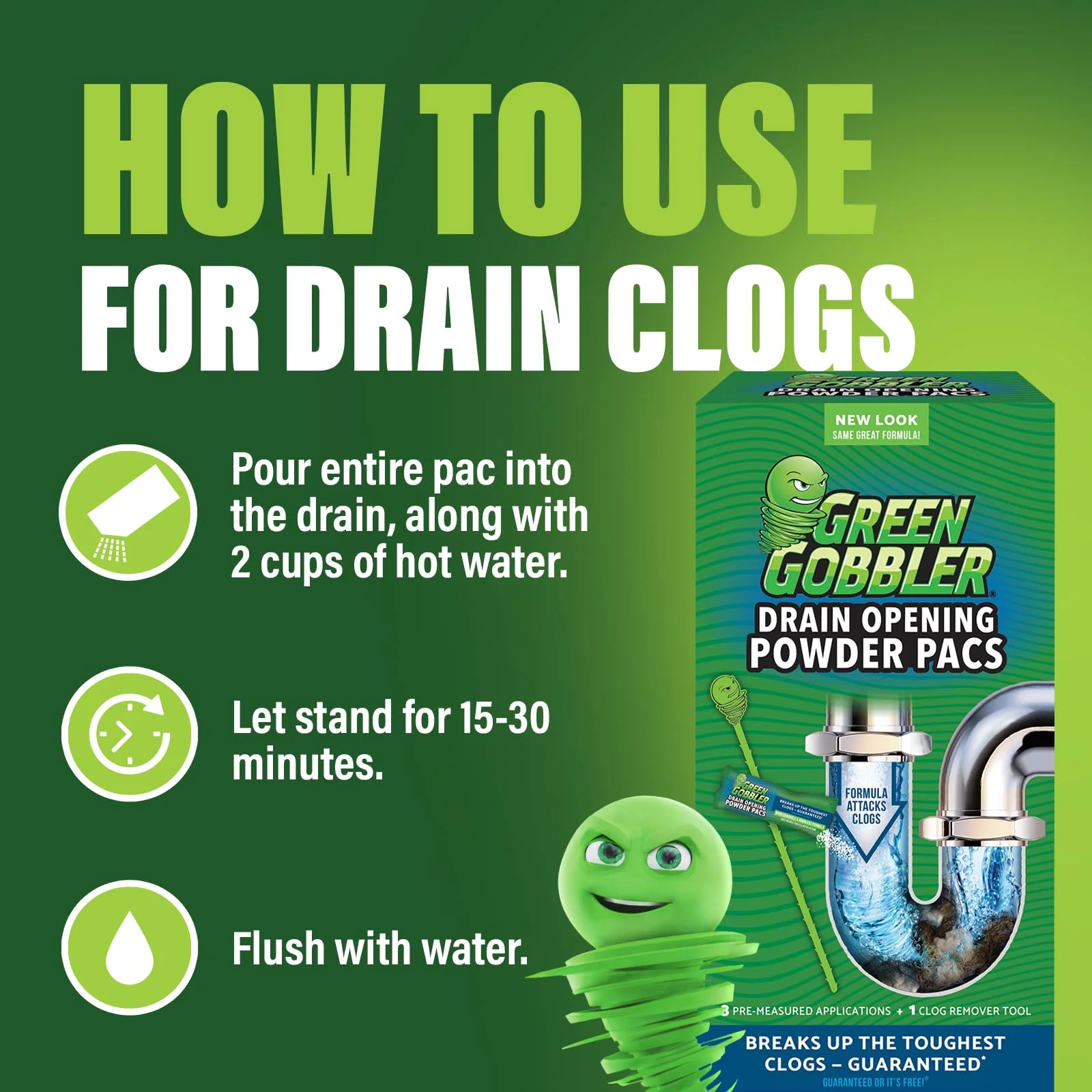 Green Gobbler Drain Clog Remover & Drain Cleaner Powder (5 Pacs & 5 Tools) - Image 4