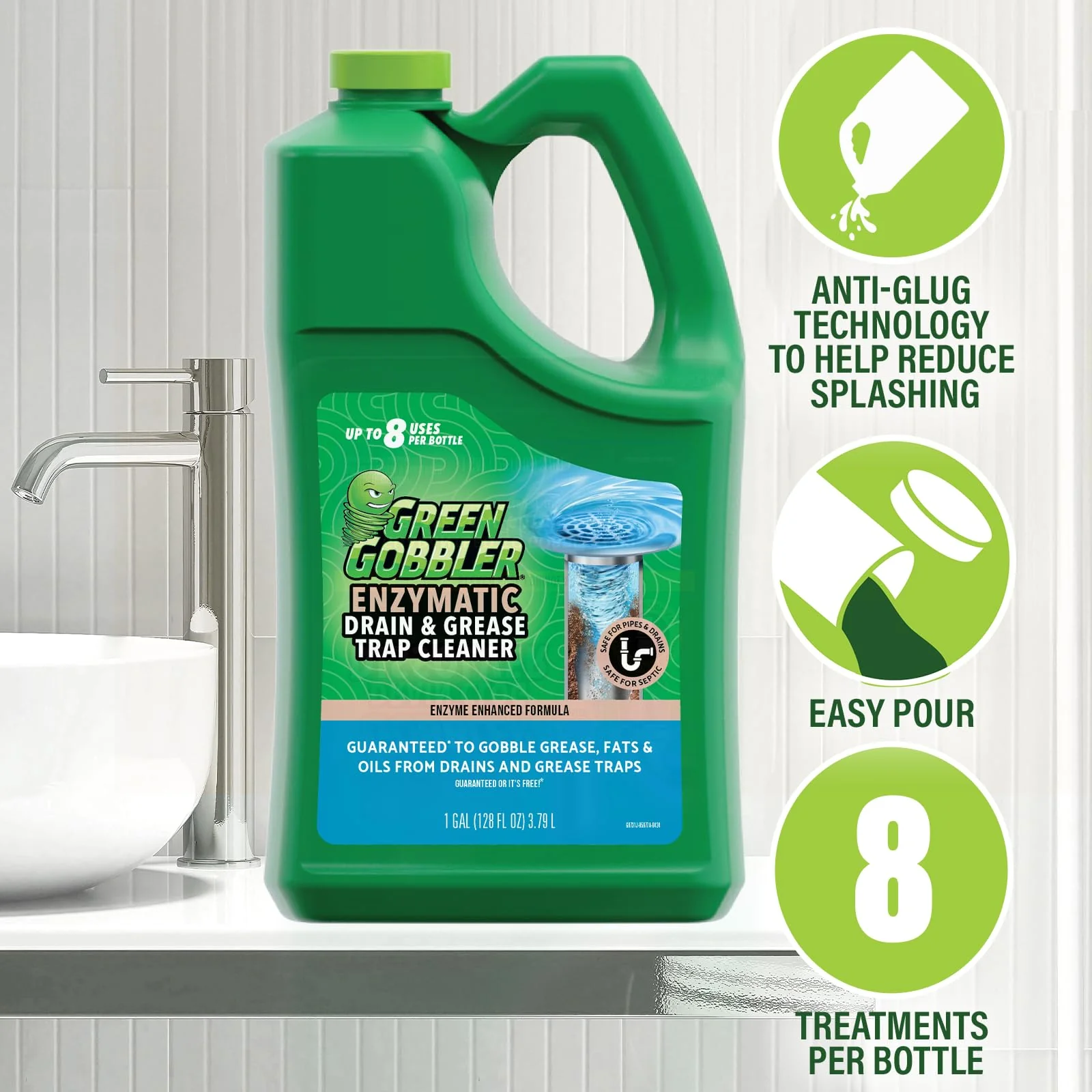 Green Gobbler Enzyme Drain Cleaner | Controls Foul Odors & Breaks Down Grease, Paper, Fat & Oil in Sewer Lines, Septic Tanks & Grease Traps | 1 Gallon - Image 5