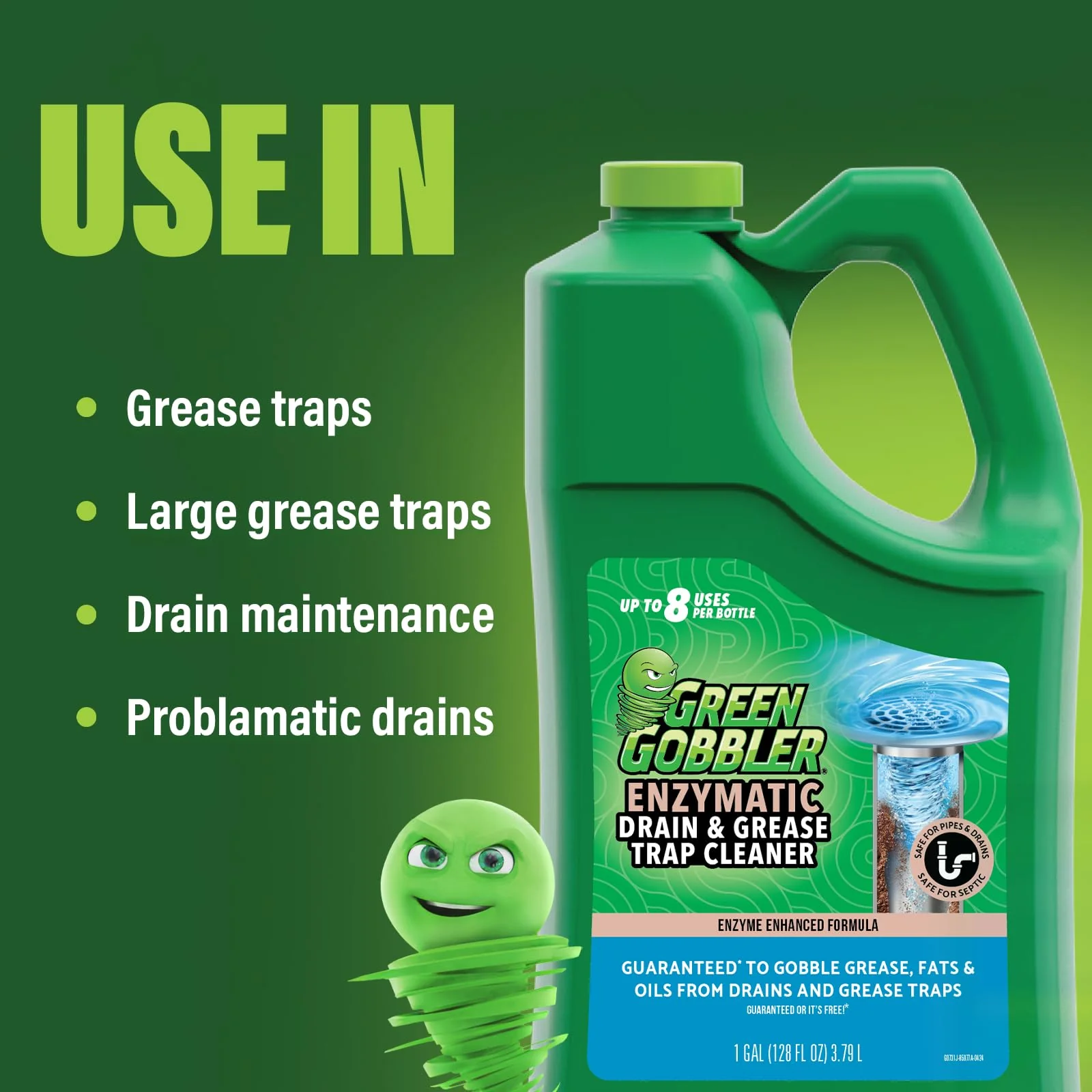 Green Gobbler Enzyme Drain Cleaner | Controls Foul Odors & Breaks Down Grease, Paper, Fat & Oil in Sewer Lines, Septic Tanks & Grease Traps | 1 Gallon - Image 8