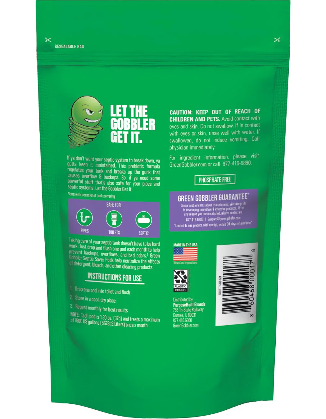 Green Gobbler Septic Tank Treatment Packets - Natural Bacteria to Prevent Costly Septic Issues, Back-Ups, Foul Odor (24 Pods) Pod: Color May Vary - Image 2