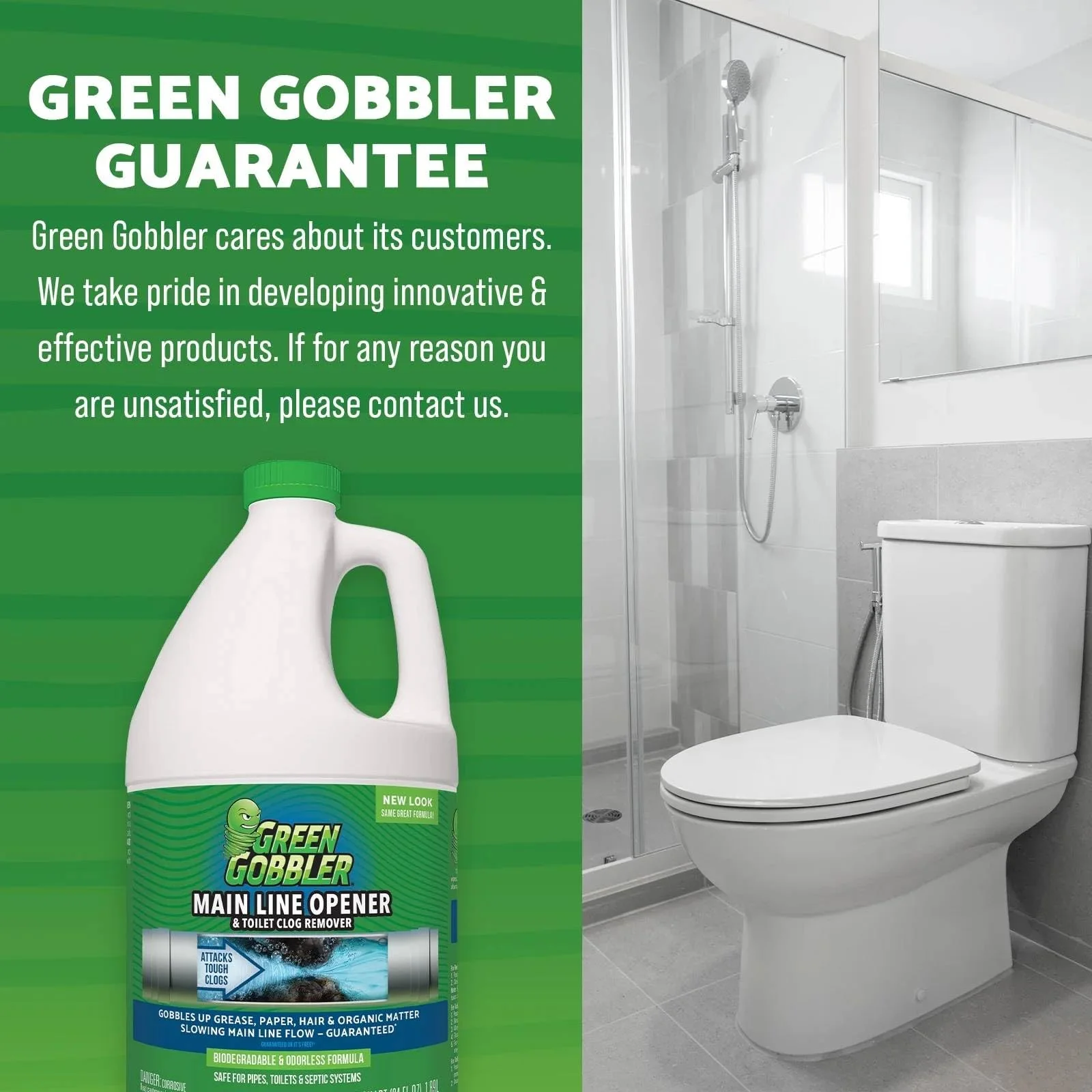 Green Gobbler Ultimate Main Drain Opener | Drain cleaner Hair Clog Remover | Works On Main Lines, Sinks, Tubs, Toilets, Showers, Kitchen Sinks | 64 fl. oz. - Image 4