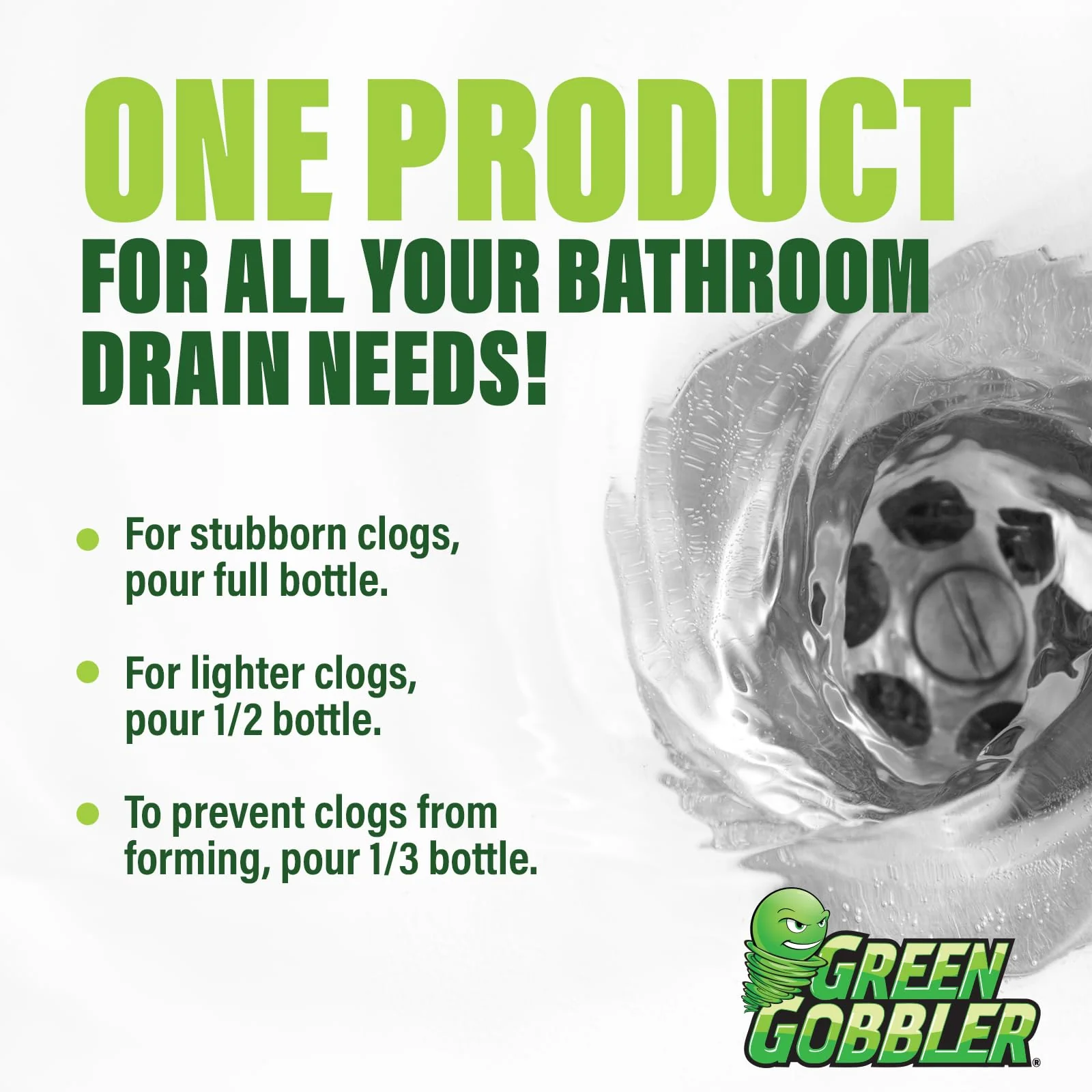 Green Gobbler Ultra Concentrated Drain Clog Remover & Cleaner | Powerful Hair, Grease & Soap Dissolver for Bathroom, Kitchen, Shower, Sink & Toilet | Safe for Pipes & Septic Systems - Image 3
