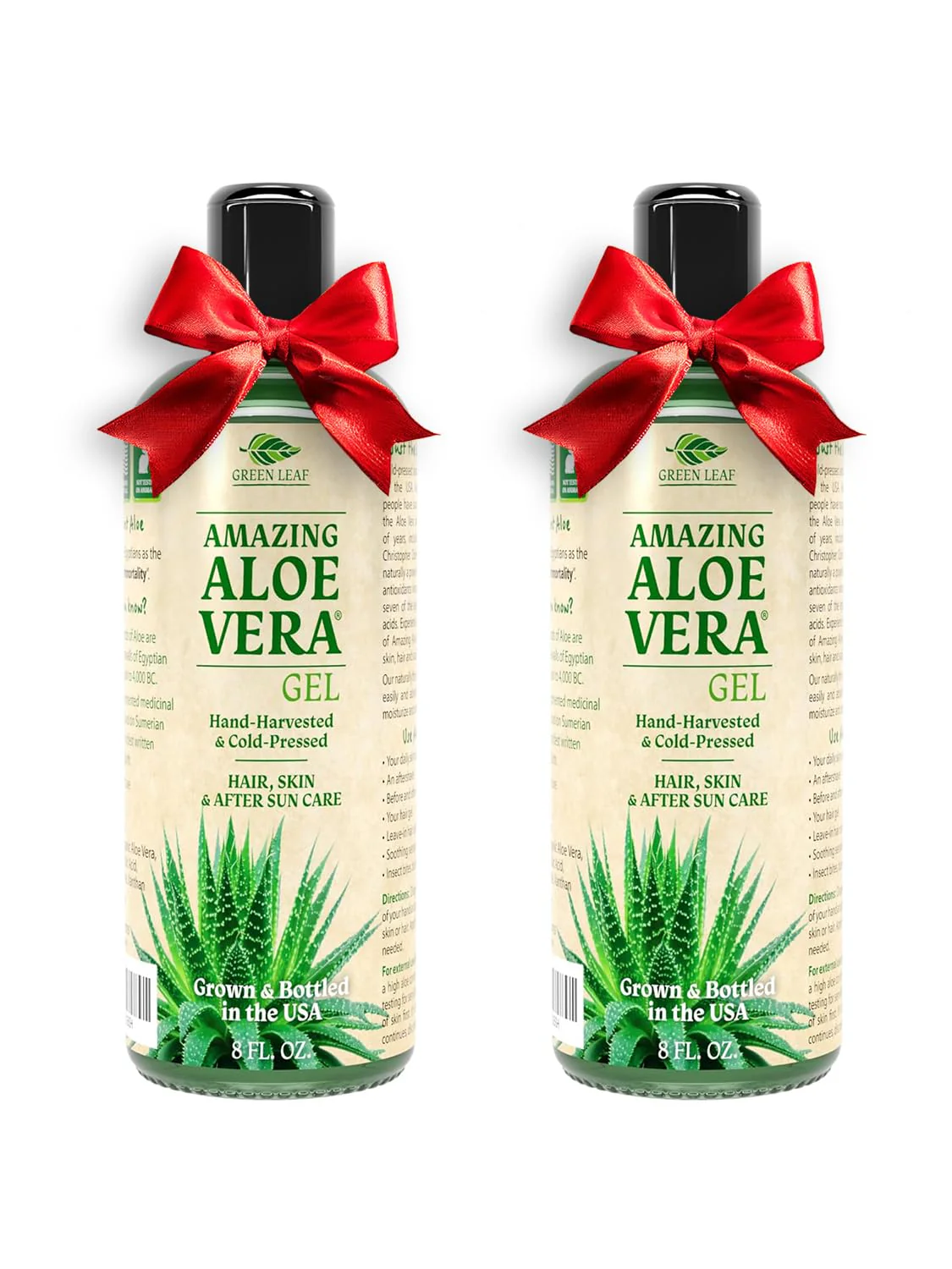 Green Leaf Naturals Amazing Aloe Vera Gel - Freshly Cut, 100% Pure Aloe, Premium Quality, Vegan, Unscented - Natural Sunburn Relief, After Shave, Skin, Face & Hair Care (two 8oz bottles) 16oz - Image 2