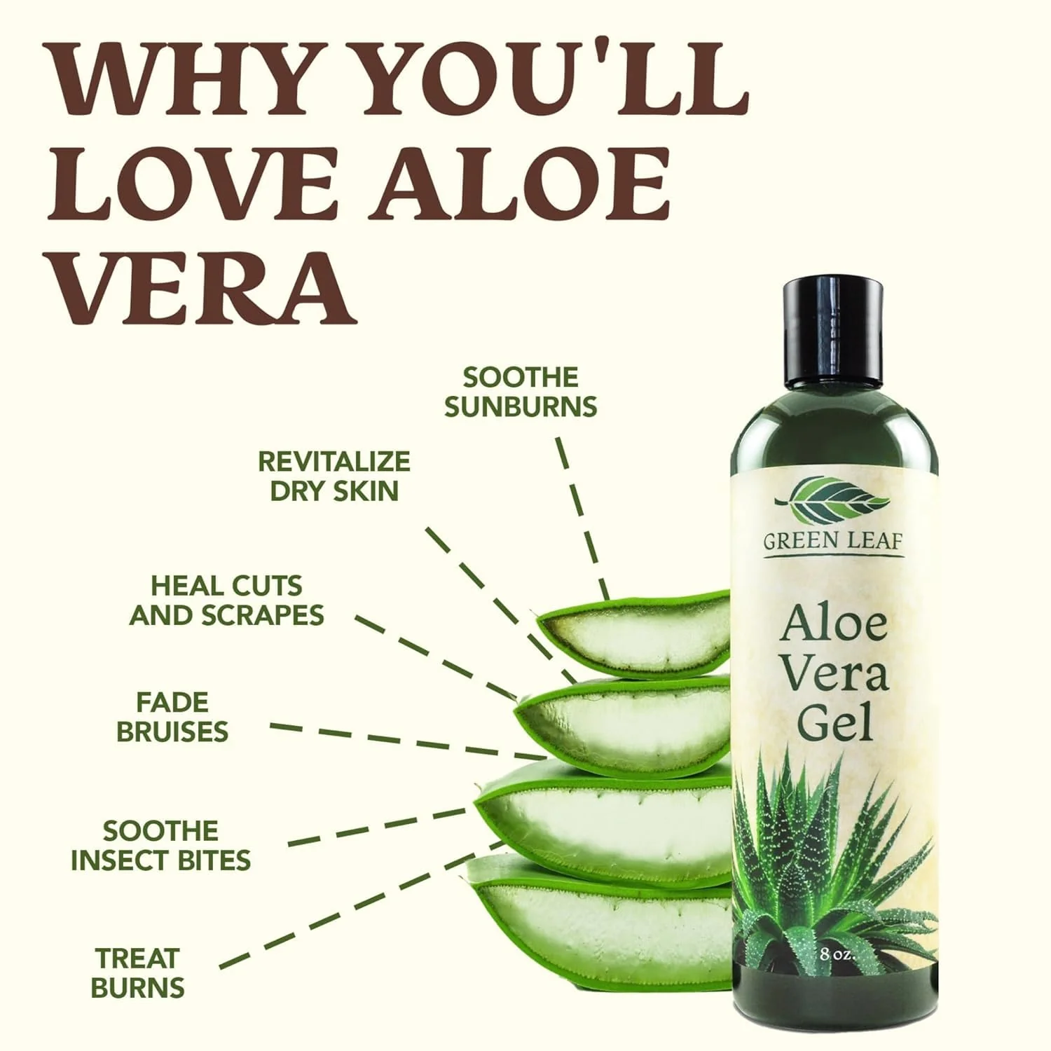 Green Leaf Naturals Amazing Aloe Vera Gel - Freshly Cut, 100% Pure Aloe, Premium Quality, Vegan, Unscented - Natural Sunburn Relief, After Shave, Skin, Face & Hair Care (two 8oz bottles) 16oz - Image 7