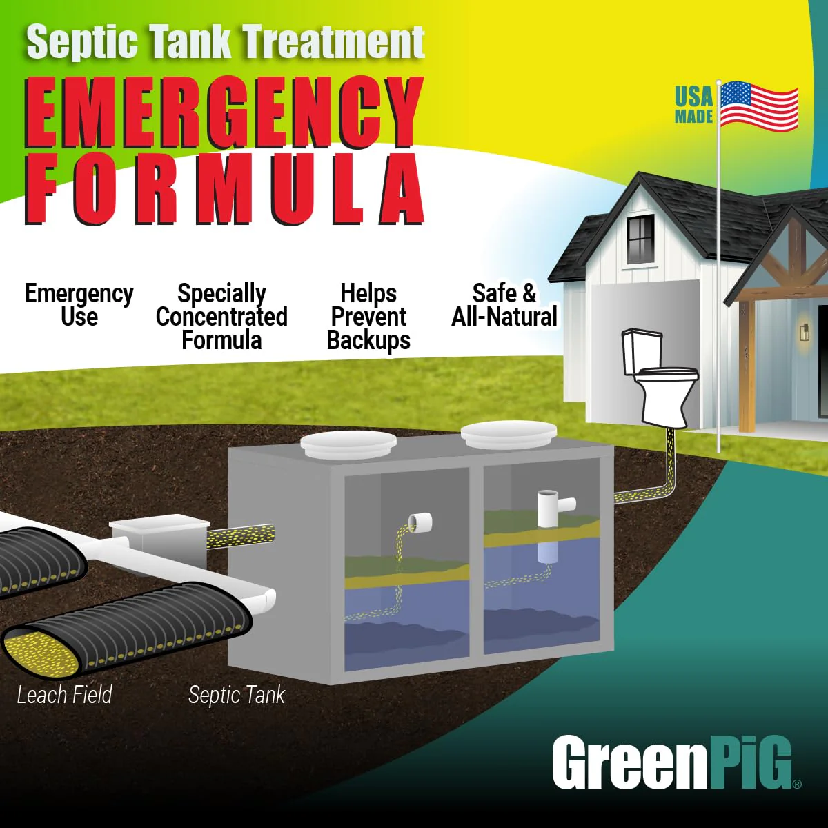 GREEN PIG Drain Field Cleaner, Septic Safe Drain Clog Remover, Treatment for Quickly Clearing Leach Field System Clogs, Back-Ups, and Foul Odors in Septic Tank Systems - Image 2