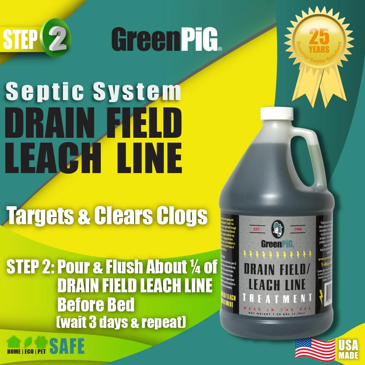 GREEN PIG Drain Field Cleaner, Septic Safe Drain Clog Remover, Treatment for Quickly Clearing Leach Field System Clogs, Back-Ups, and Foul Odors in Septic Tank Systems - Image 5