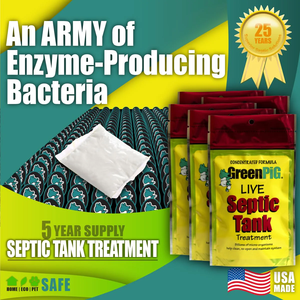 Green Pig Septic Tank Treatment Packets – Septic-Safe Enzyme Treatment for Preventative Maintenance, Helps Prevent Clogs & Odors, 5-Year Supply (20 Packets) - Image 5