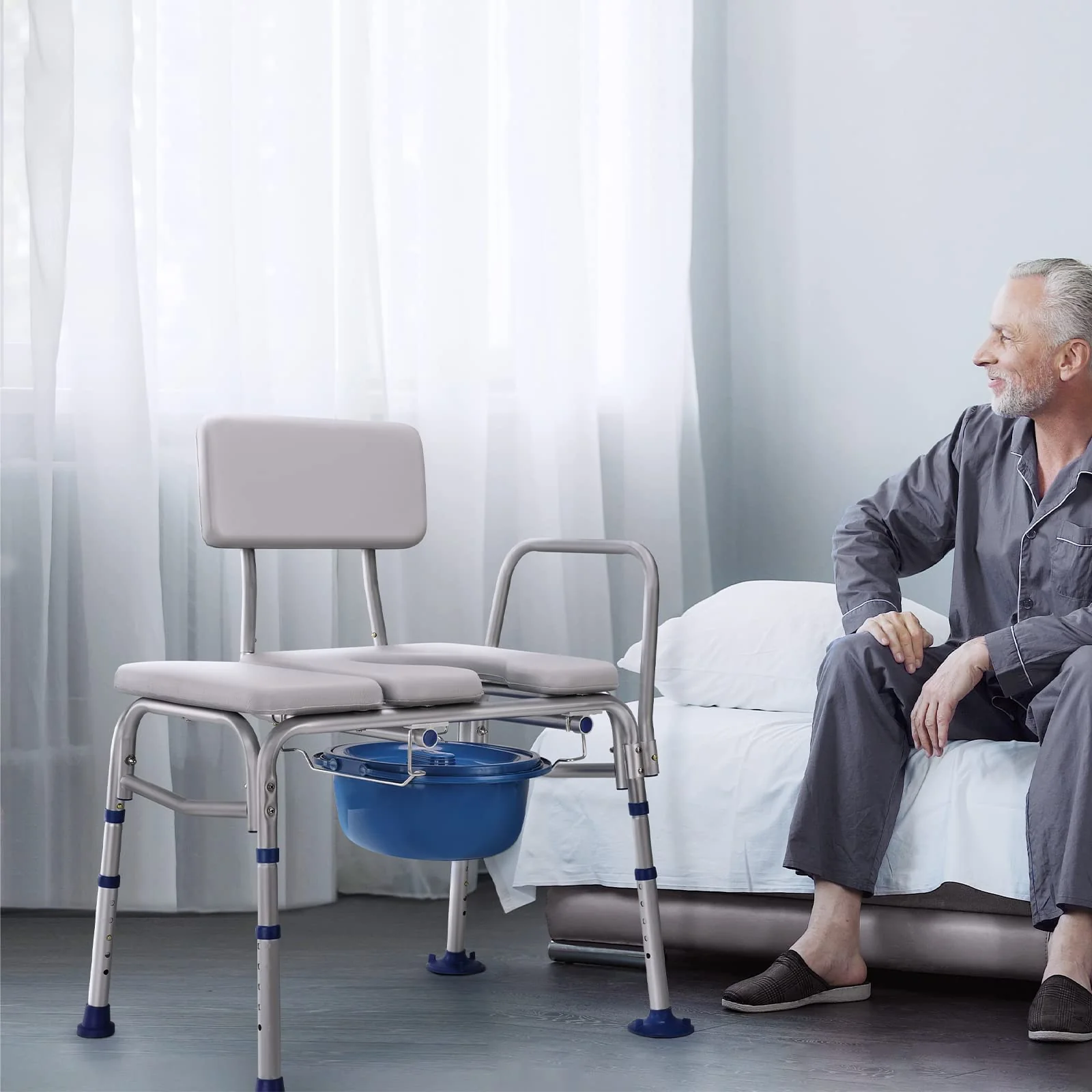 GreenChief Bedside Commode Chair 500 LBS, Padded Transfer Bench for Bathtub with Arms and Backrest, Heavy Duty Tub Shower Chair Adjustable Bath Seat for Inside Shower for Elderly Disabled - Image 3