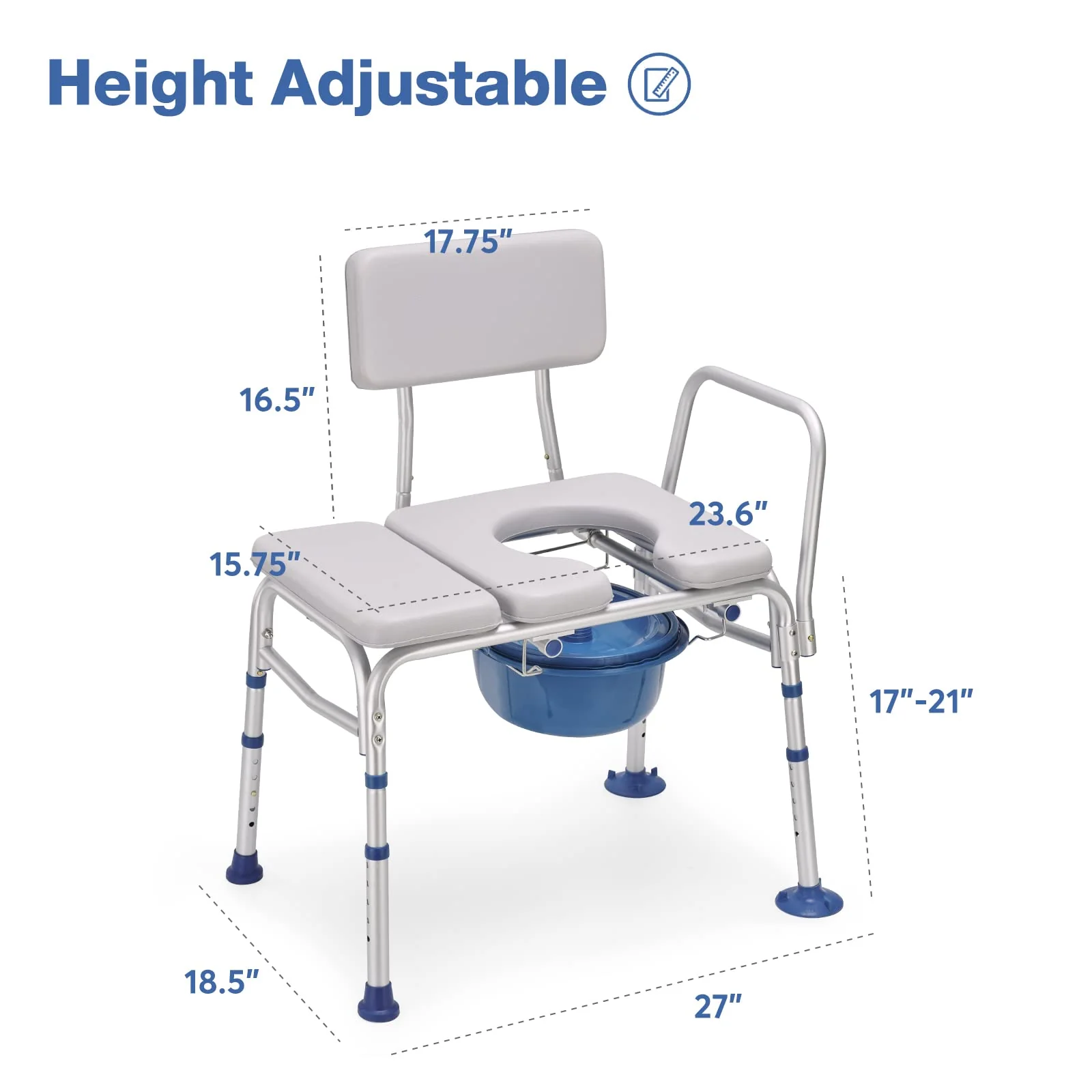 GreenChief Bedside Commode Chair 500 LBS, Padded Transfer Bench for Bathtub with Arms and Backrest, Heavy Duty Tub Shower Chair Adjustable Bath Seat for Inside Shower for Elderly Disabled - Image 8