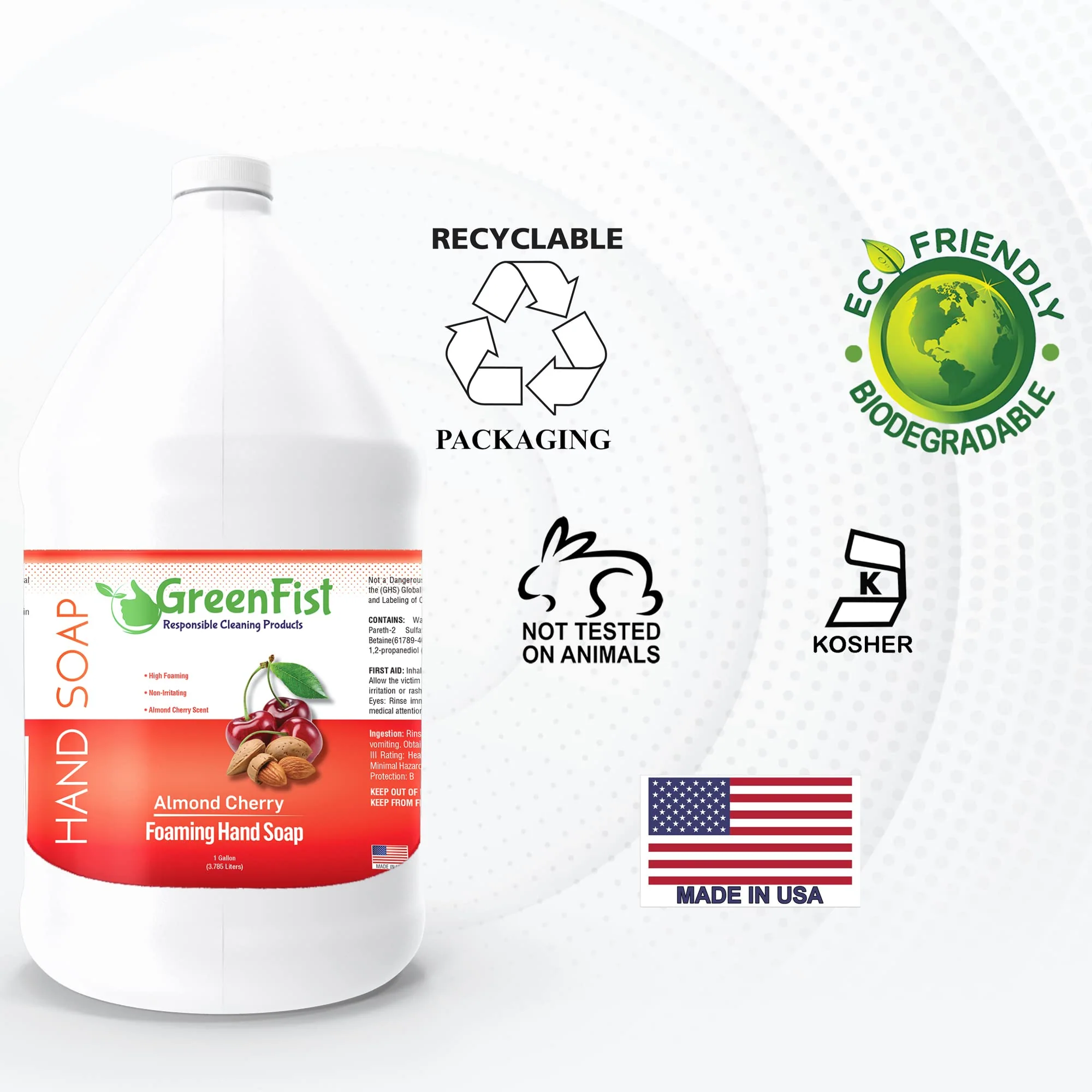 GreenFist Foaming Hand Soap Refills Almond Cherry Scent Jug Foam Refill Made in USA, 128 ounce (1 Gallon) - Image 3