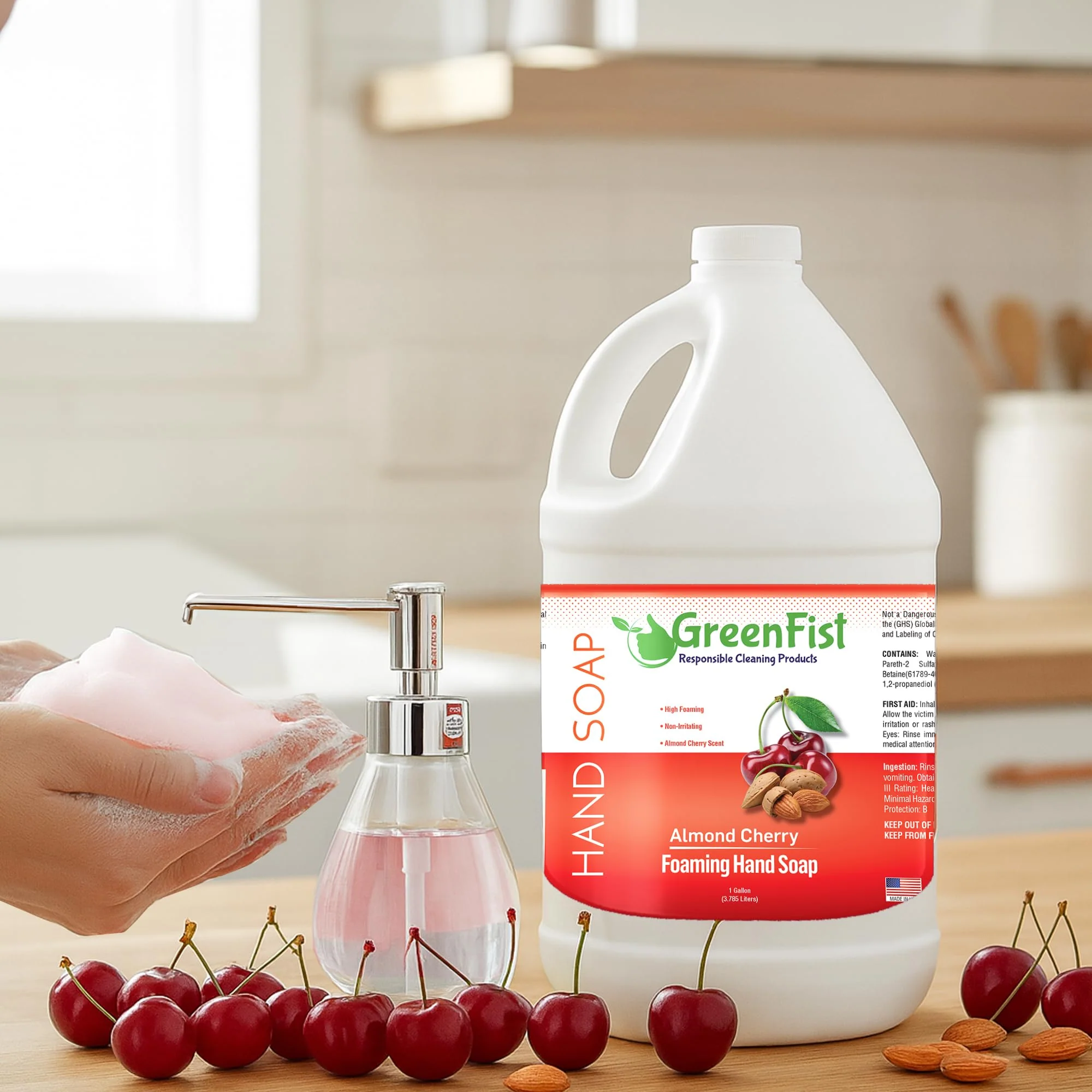 GreenFist Foaming Hand Soap Refills Almond Cherry Scent Jug Foam Refill Made in USA, 128 ounce (1 Gallon) - Image 7