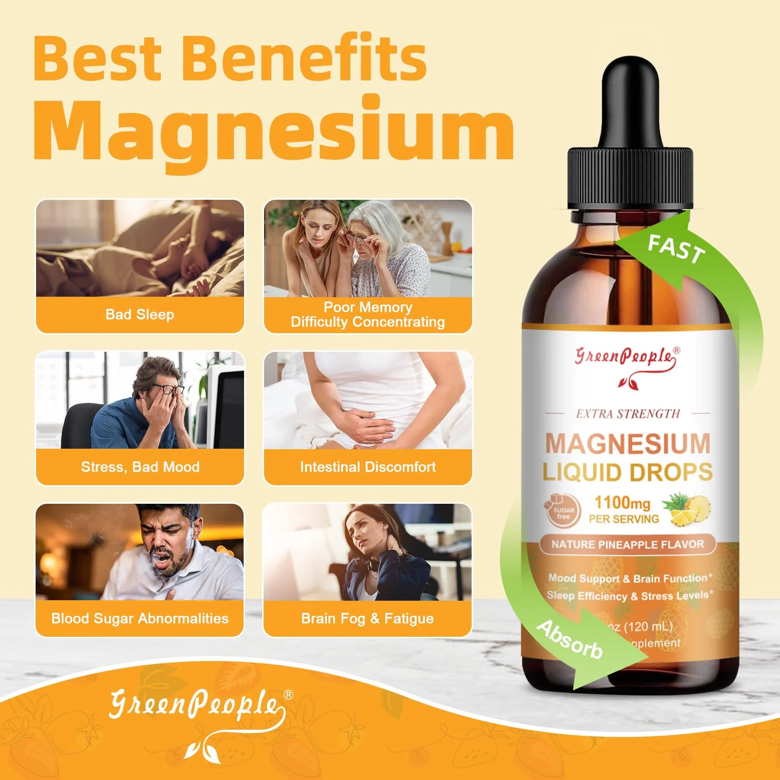 GREENPEOPLE 17-in-1 Triple Magnesium Complex Supplement,Magnesio Liquid Drops with Magnesium Glycinate & Citrate,Pineapple Flavor,Calm Mood,Muscle & Sleep for Adults,4 fl. oz 2Pack - Image 6