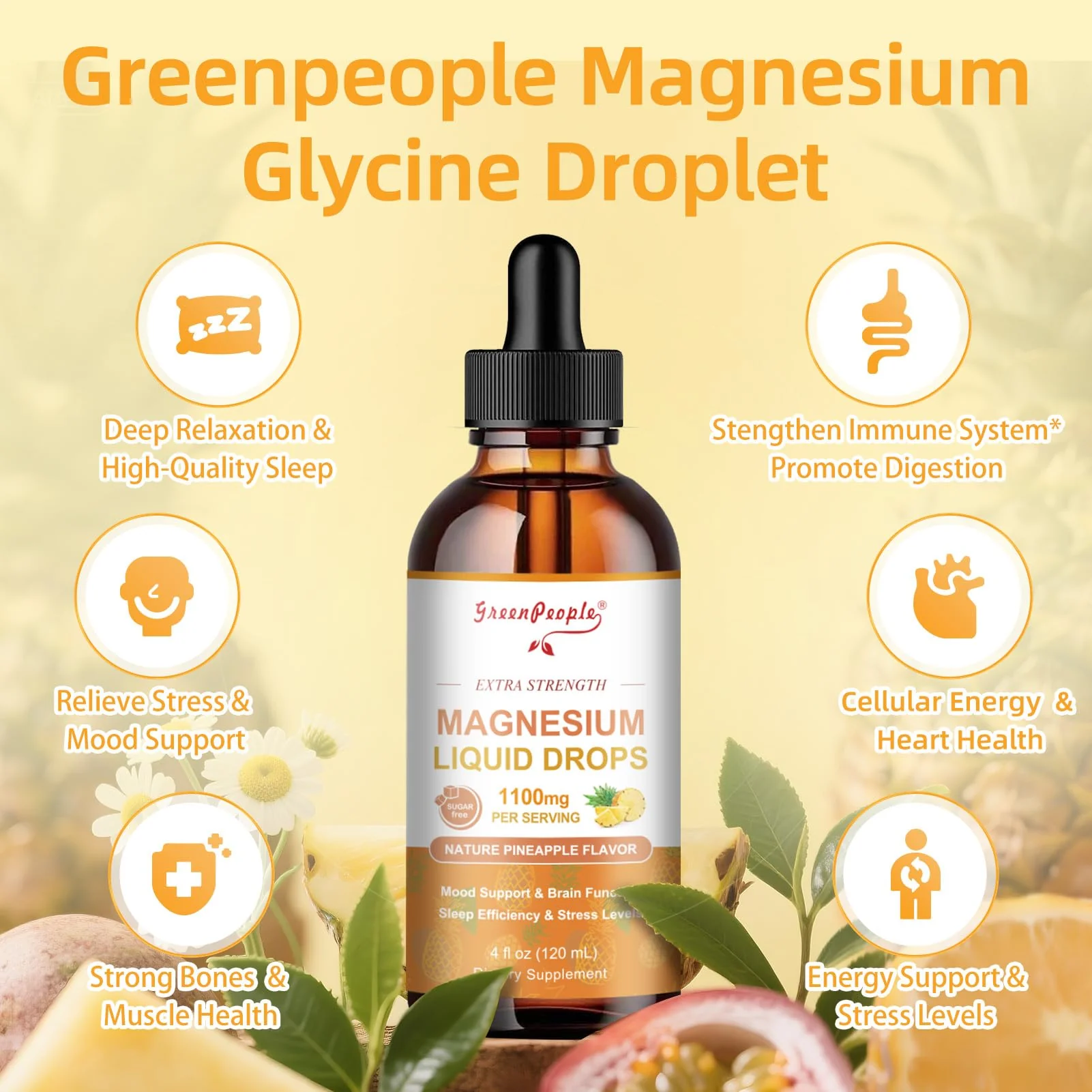 GREENPEOPLE 17-in-1 Triple Magnesium Complex Supplement,Magnesio Liquid Drops with Magnesium Glycinate & Citrate,Pineapple Flavor,Calm Mood,Muscle & Sleep for Adults,4 fl. oz 2Pack - Image 8
