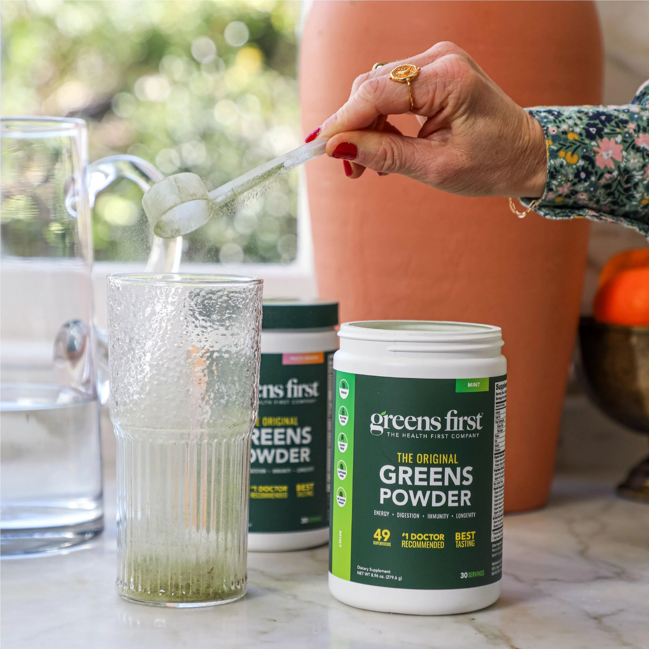 Greens First Original Greens Powder - 49 Superfoods - Organic Fruits & Veggies - Prebiotics, Probiotics & Digestive Enzymes - Antioxidant Smoothie - Dairy Free, Vegan & Non-GMO (Mint, 60 Servings) - Image 5