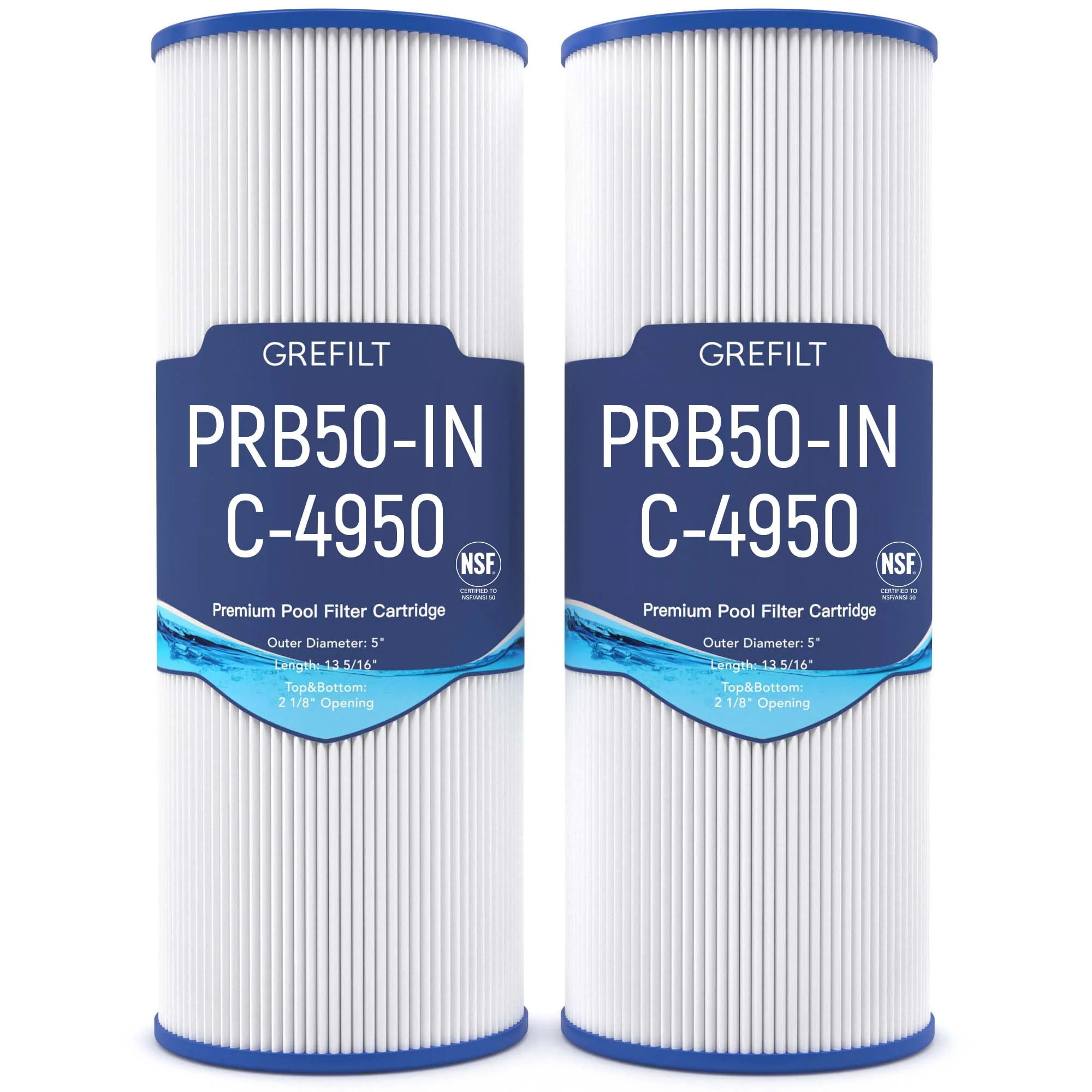 Grefilt C-4950 Hot Tub Filter Compatible with PRB50-IN Hot Tub Filter, Filbur FC-2390, J200, Guardian 413-212-02, 5X13 Drop in, 50 sq.ft, 2-Pack