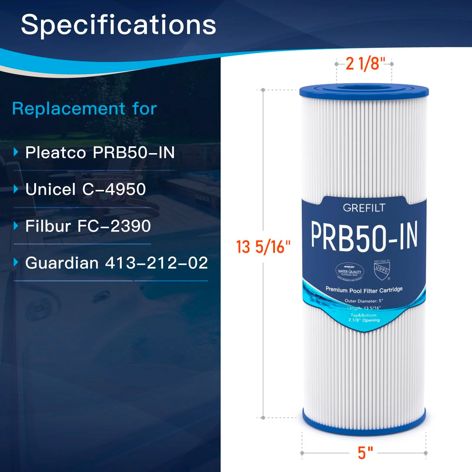 Grefilt C-4950 Hot Tub Filter Compatible with PRB50-IN Hot Tub Filter, Filbur FC-2390, J200, Guardian 413-212-02, 5X13 Drop in, 50 sq.ft, 2-Pack - Image 7