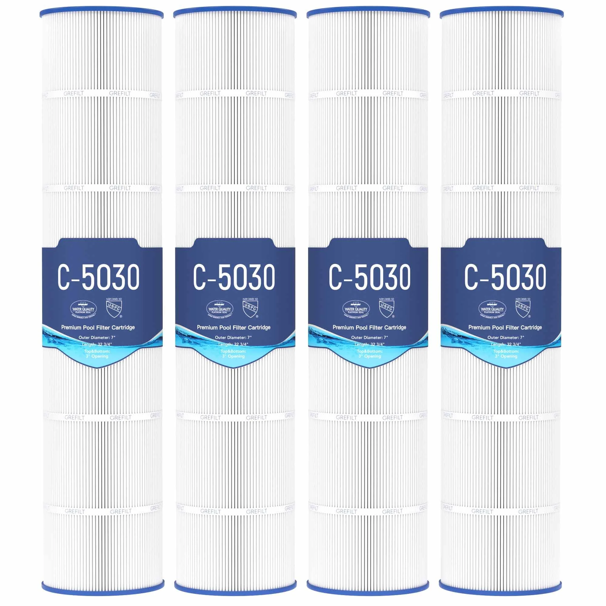 Grefilt C5030 Pool Filter Cartridges, Compatible with Hayward SwimClear C5030, C5020, C5025, Replaces Hayward CX1280XRE, Pleatco PA131-PAK4, Unicel C-7494, Filbur FC-1227, 524 sq. ft, 4-Pack
