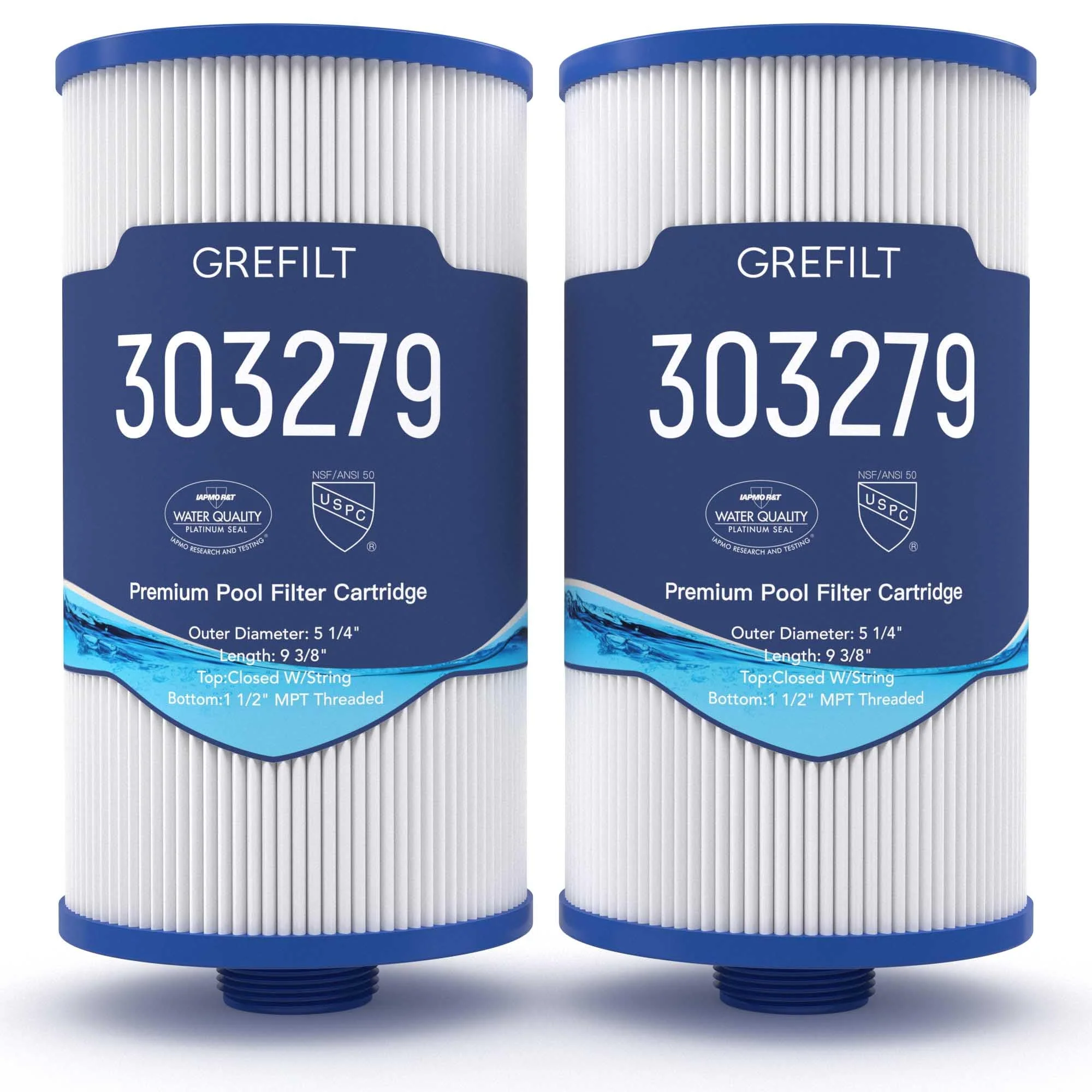 Grefilt Hot Tub Filter Compatible with Watkins 303279, PFF42TC-P4, FC-2402, 5CH-37, Spa Filter for Lifesmart, Freeflow, Hydromaster, Grandmaster, 1 1/2" MPT Threaded, 42 sq.ft. 2-Pack