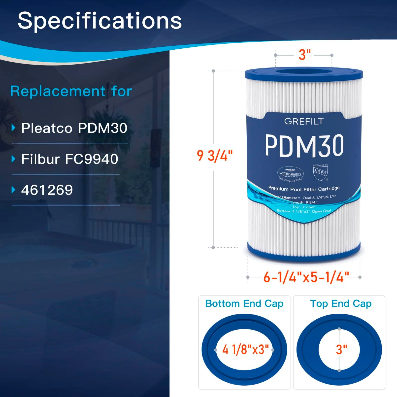 Grefilt Oval Filter Spa Filter PDM30 for Dream Maker 461269, Filbur FC 9940, Cross Over 730L 730S, 30 sq.ft Hot Tub Filter Cartridge 2-Pack - Image 7