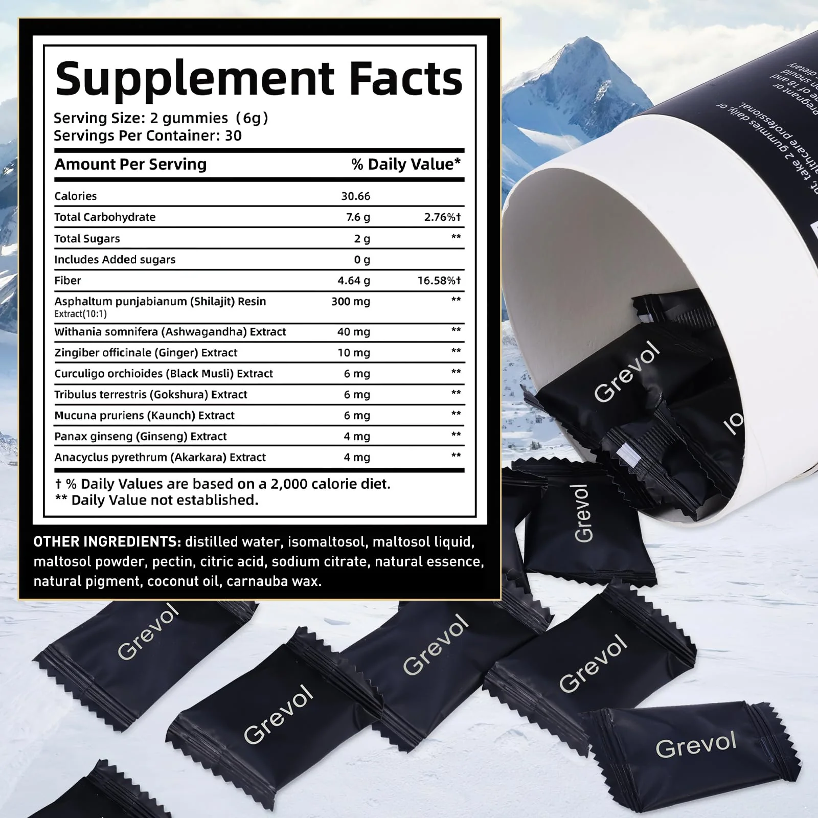 Grevol Himalayan Shilajit Gummies: Gold Grade Shilajit Riched with Ashwagandha Fulvic Acid & 85+ Trace Minerals - No Added Sugar - Individually Wrapped - for Men & Women - 60 Gummy - Image 2