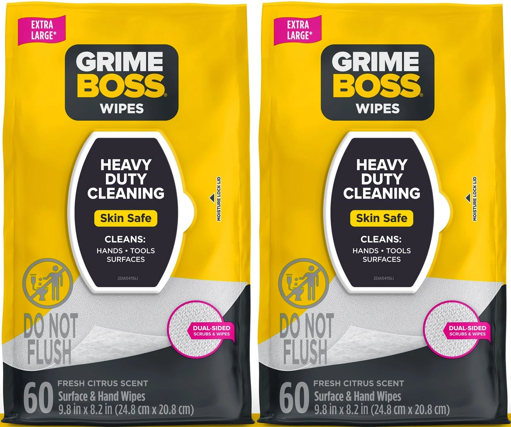 Grime Boss Heavy Duty Surface and Hand Wipes (2x60ct) | Remove Paint, Oil, Grease, Adhesives, Mud, Dirt | Workshop Replace Cleaners like Rags, Towels, Pumice, Soap