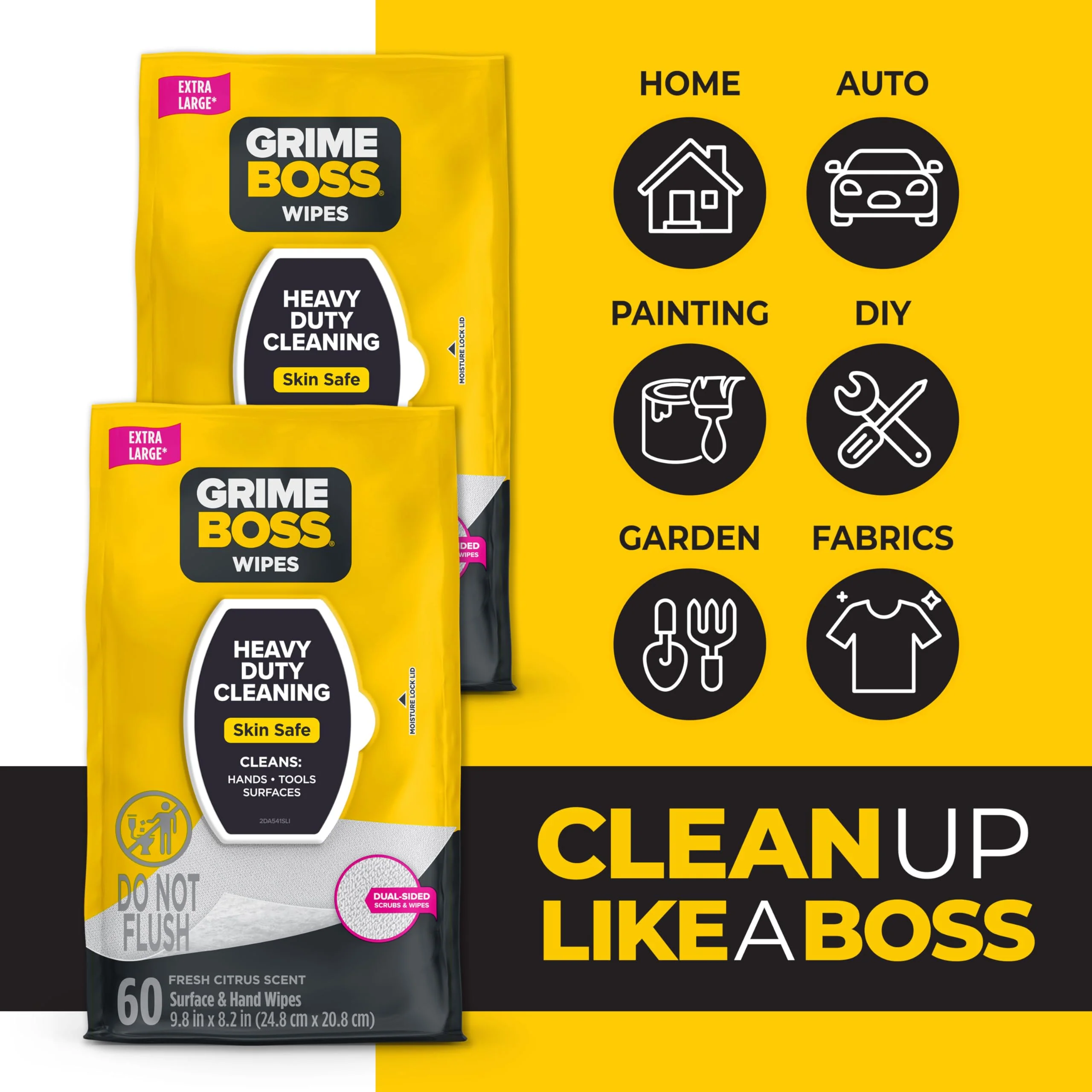Grime Boss Heavy Duty Surface and Hand Wipes (2x60ct) | Remove Paint, Oil, Grease, Adhesives, Mud, Dirt | Workshop Replace Cleaners like Rags, Towels, Pumice, Soap - Image 7