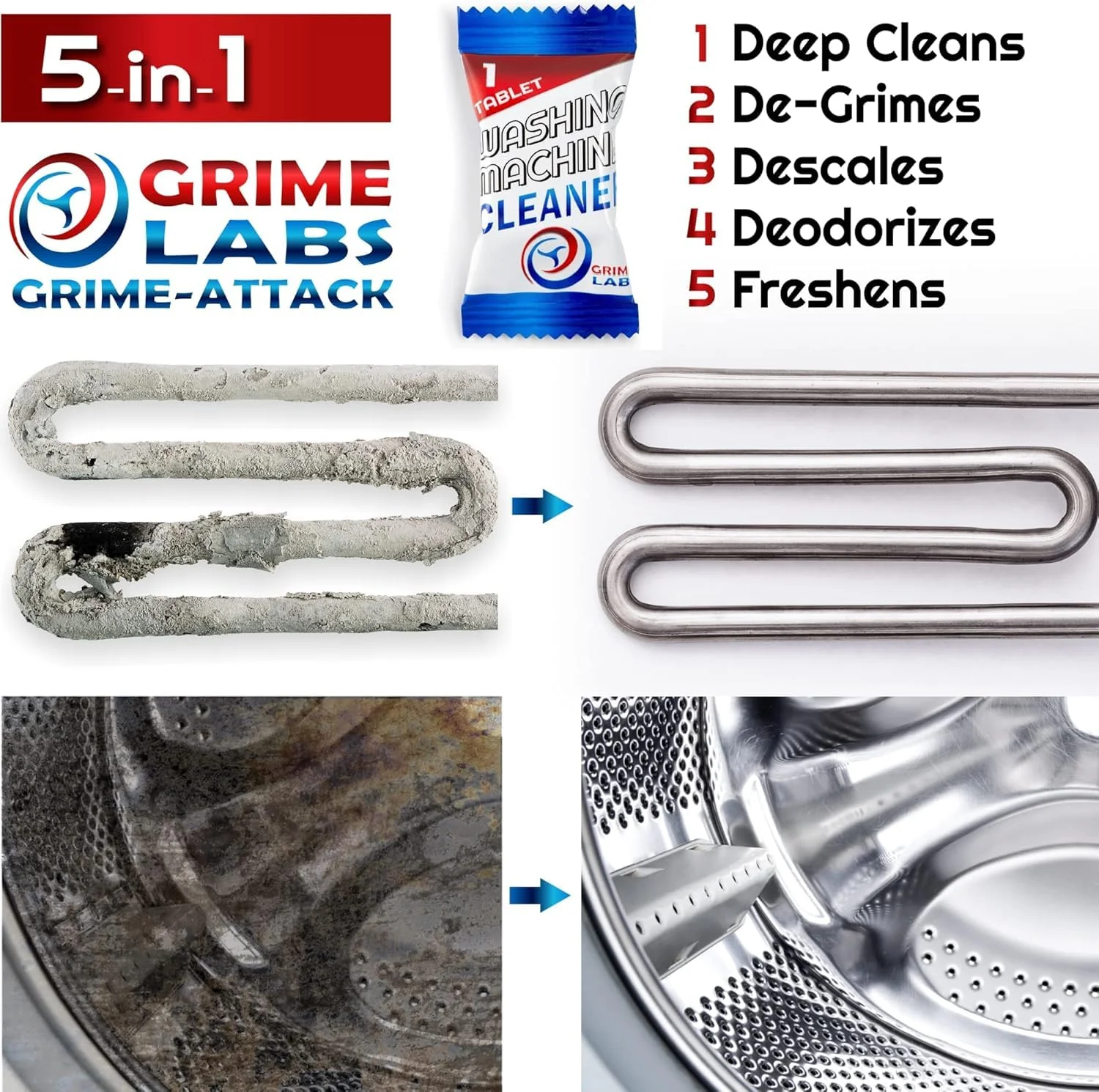 GRIME LABS Washing Machine & Dishwasher Cleaner Tablets Bundle – 12-Month Supply | Deep Cleaning & Deodorizing Tablets for Dishwashers & Washing Machines | 48-Tablet Set – Value Pack - Image 6