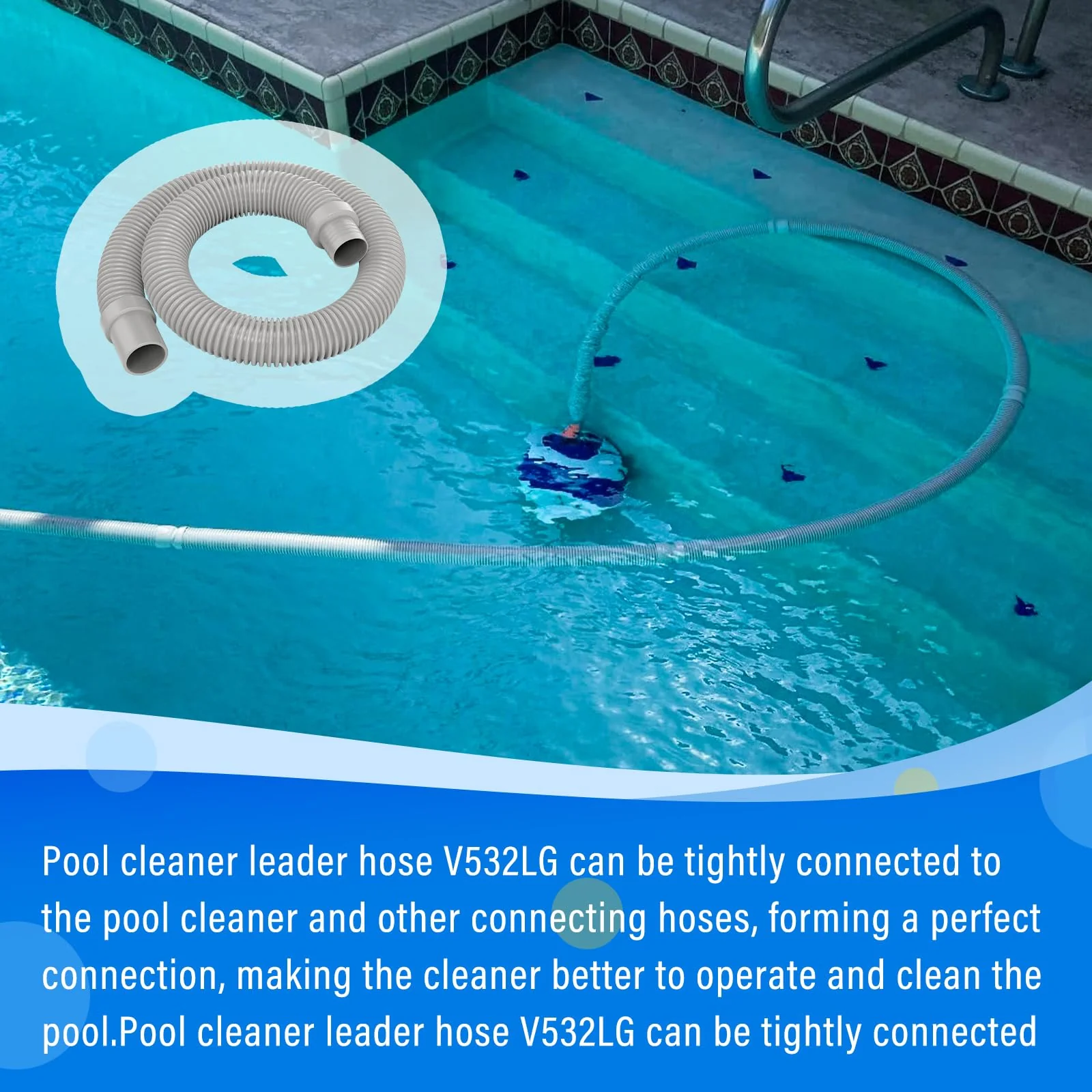 GRONGU Pool Vacuum Leader Hose V532LG - Compatible with Hayward Pool Vac (Plus, Ultra), Navigator, Arneson, Aqua Bug, Diver Dave, Wanda the Whale - 46 in Suction Cleaner Hose - Image 2