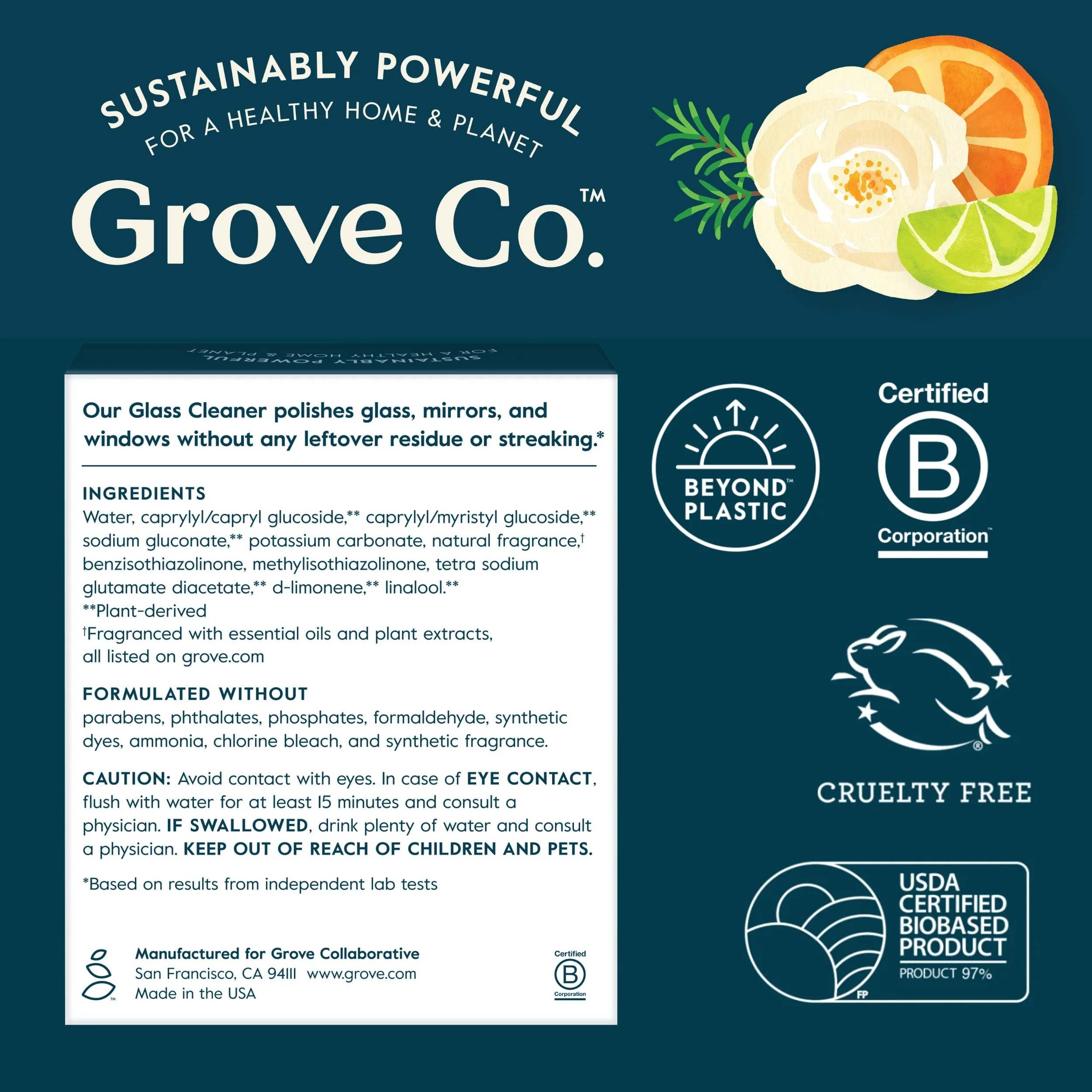 Grove Co. Glass Cleaner, Refill Concentrate (6 x 1 Fl Oz) Streak Free, Plant-based Household Cleaning Supplies, No Plastic Waste, Orange & Rosemary Fragrance, 3 x 2 Pack Refills - Image 2
