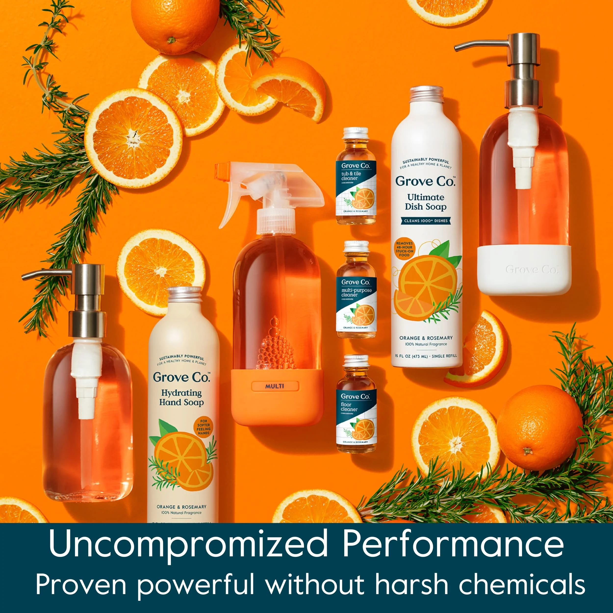 Grove Co. Glass Cleaner, Refill Concentrate (6 x 1 Fl Oz) Streak Free, Plant-based Household Cleaning Supplies, No Plastic Waste, Orange & Rosemary Fragrance, 3 x 2 Pack Refills - Image 3