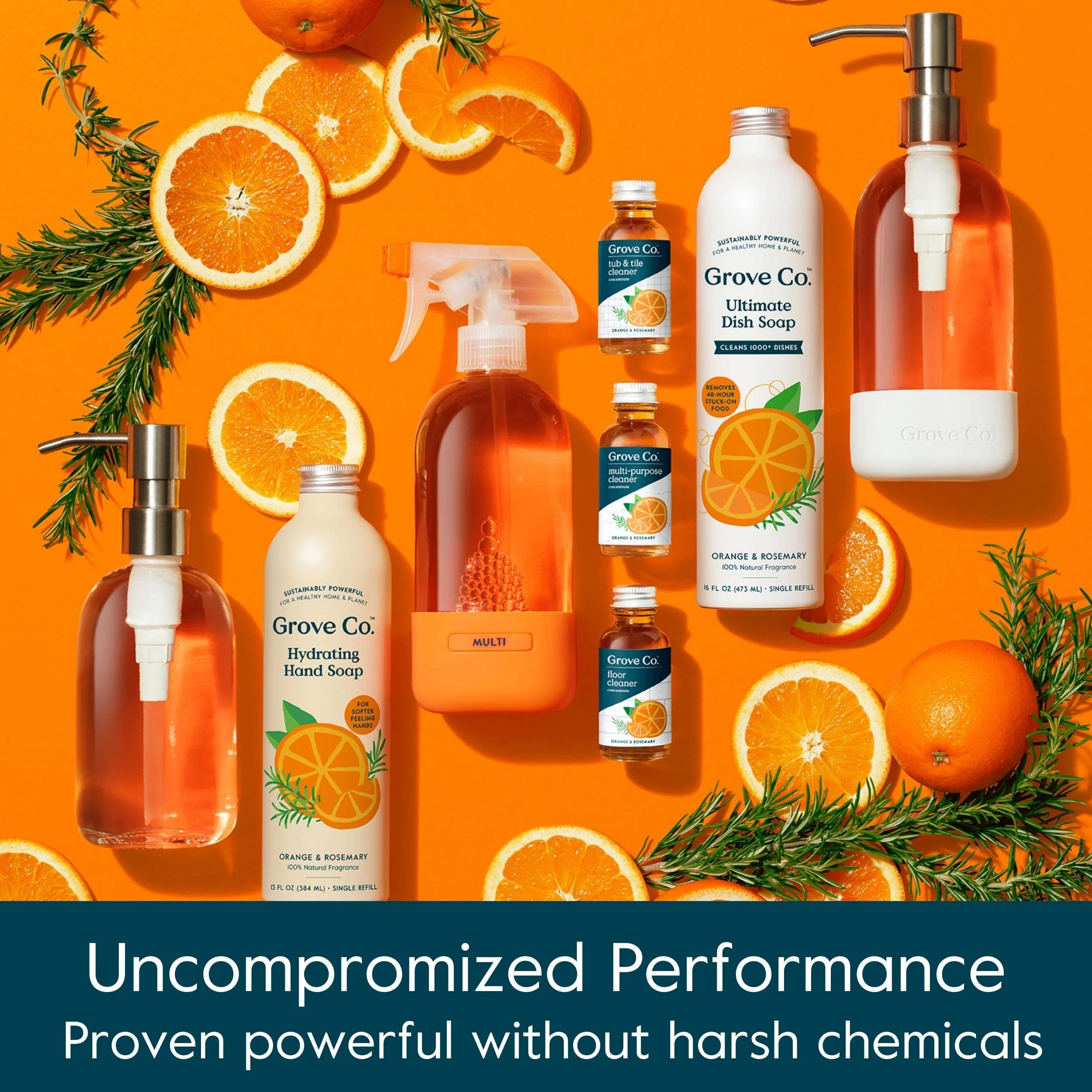 Grove Co. Multi-Purpose Cleaner, Refill Concentrate (2 x 1 Oz) + Glass Spray Bottle (16 Oz), Plant-based Household Cleaning Supplies Bundle, No Plastic Waste, 100% Natural Orange & Rosemary Scent - Image 3