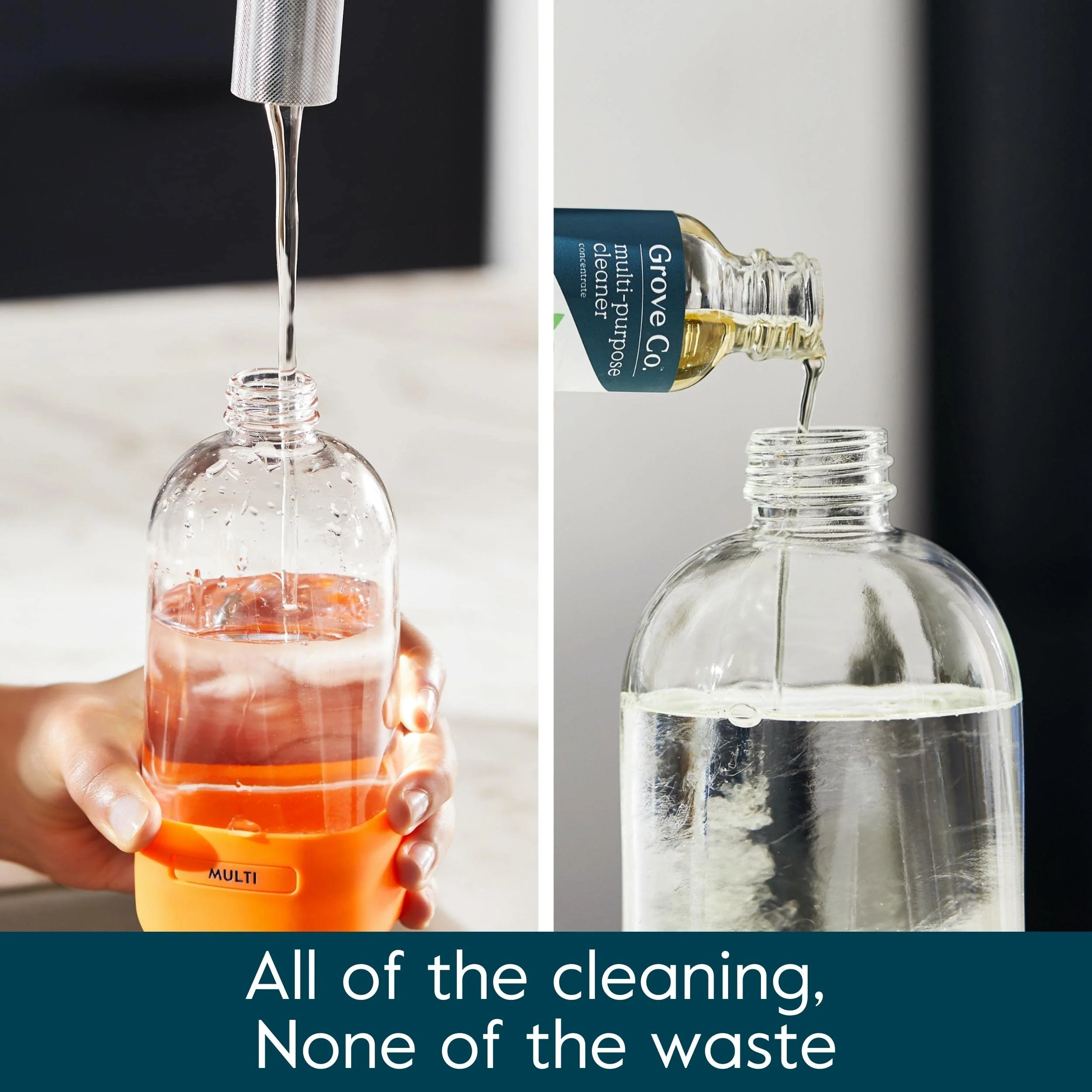 Grove Co. Multi-Purpose Cleaner, Refill Concentrate (2 x 1 Oz) + Glass Spray Bottle (16 Oz), Plant-based Household Cleaning Supplies Bundle, No Plastic Waste, 100% Natural Orange & Rosemary Scent - Image 6