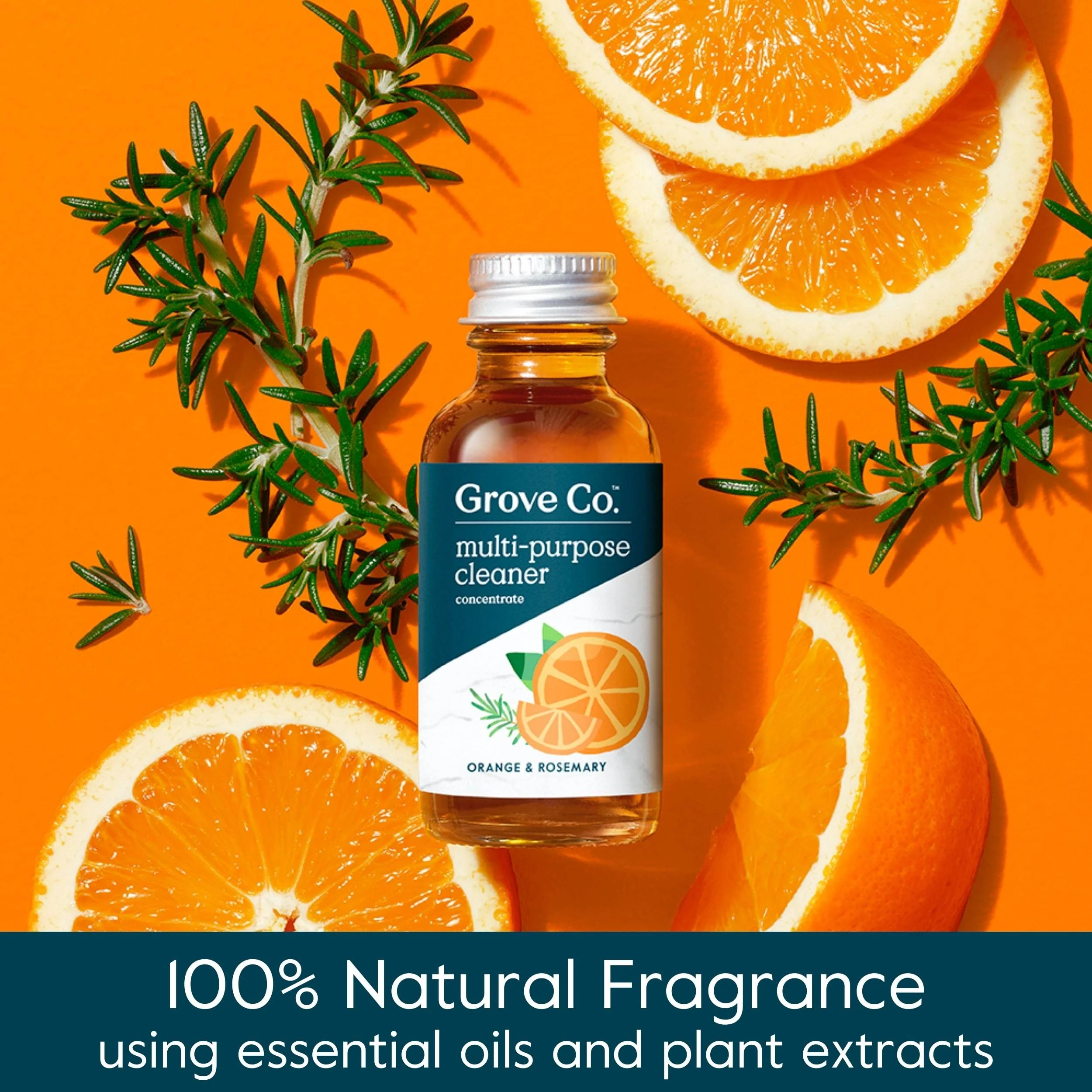 Grove Co. Multi-Purpose Cleaner, Refill Concentrate (2 x 1 Oz) + Glass Spray Bottle (16 Oz), Plant-based Household Cleaning Supplies Bundle, No Plastic Waste, 100% Natural Orange & Rosemary Scent - Image 7