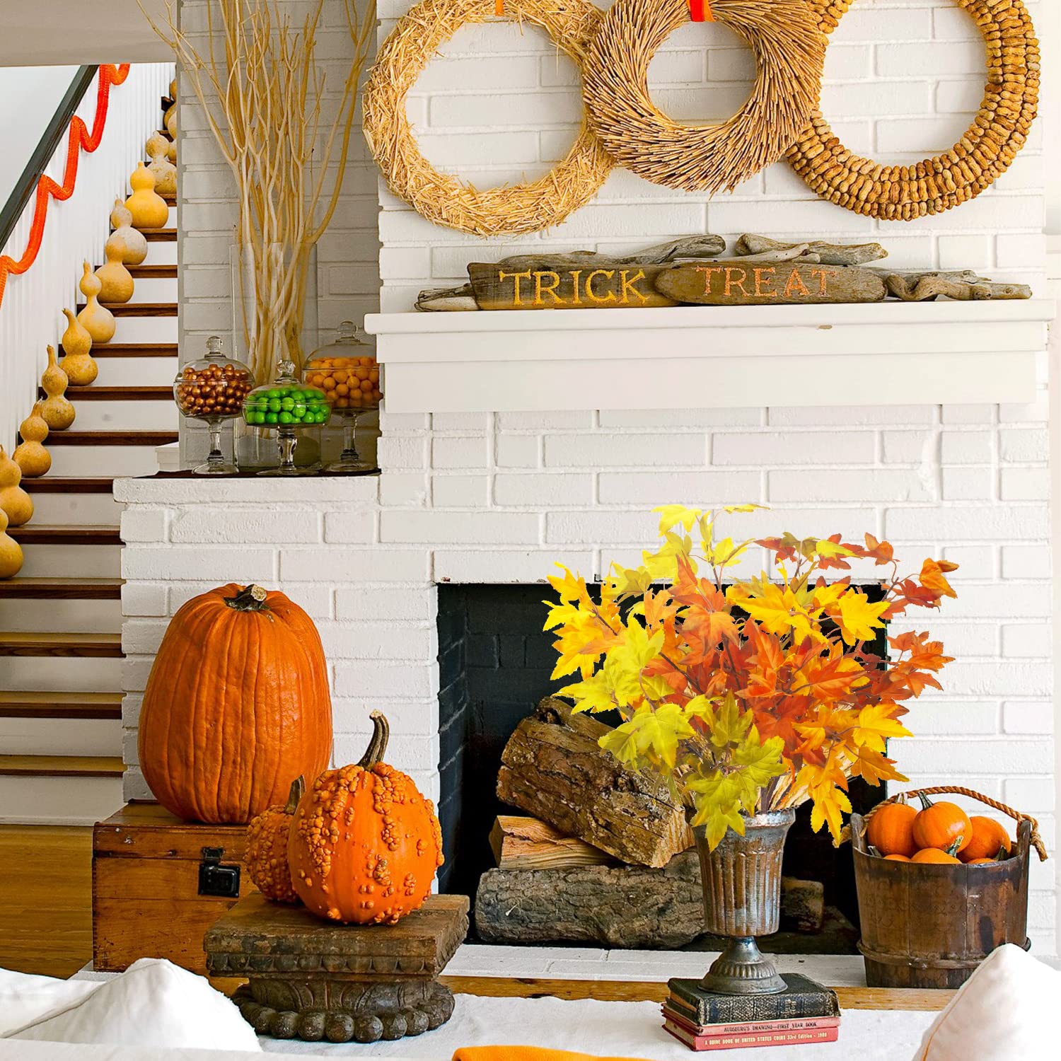 Grunyia 6Pcs Artificial Maple Leaves Branches Fake Fall Maple Shrubs for Thanksgiving Christmas Festival Garland Decoration - Image 3