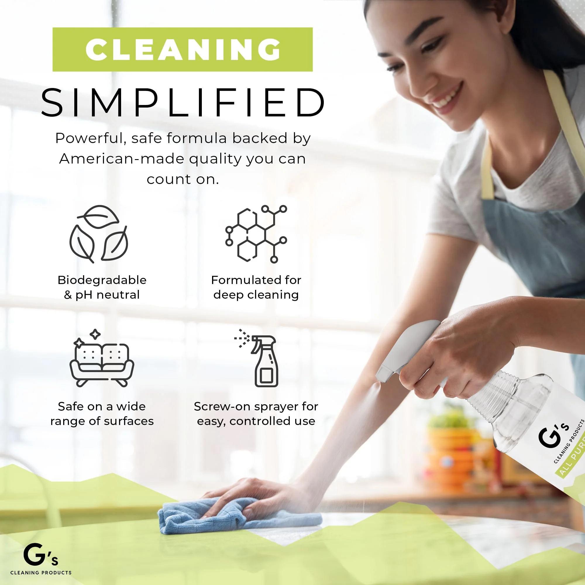 G's Cleaning Biodegradable All Purpose Cleaner – 32 oz Non-Toxic Natural Cleaning Spray – Multipurpose Cleaner Spray for Multi Surface, Kitchen, Counter Top, Furniture, Floor, Home and Household - Image 5