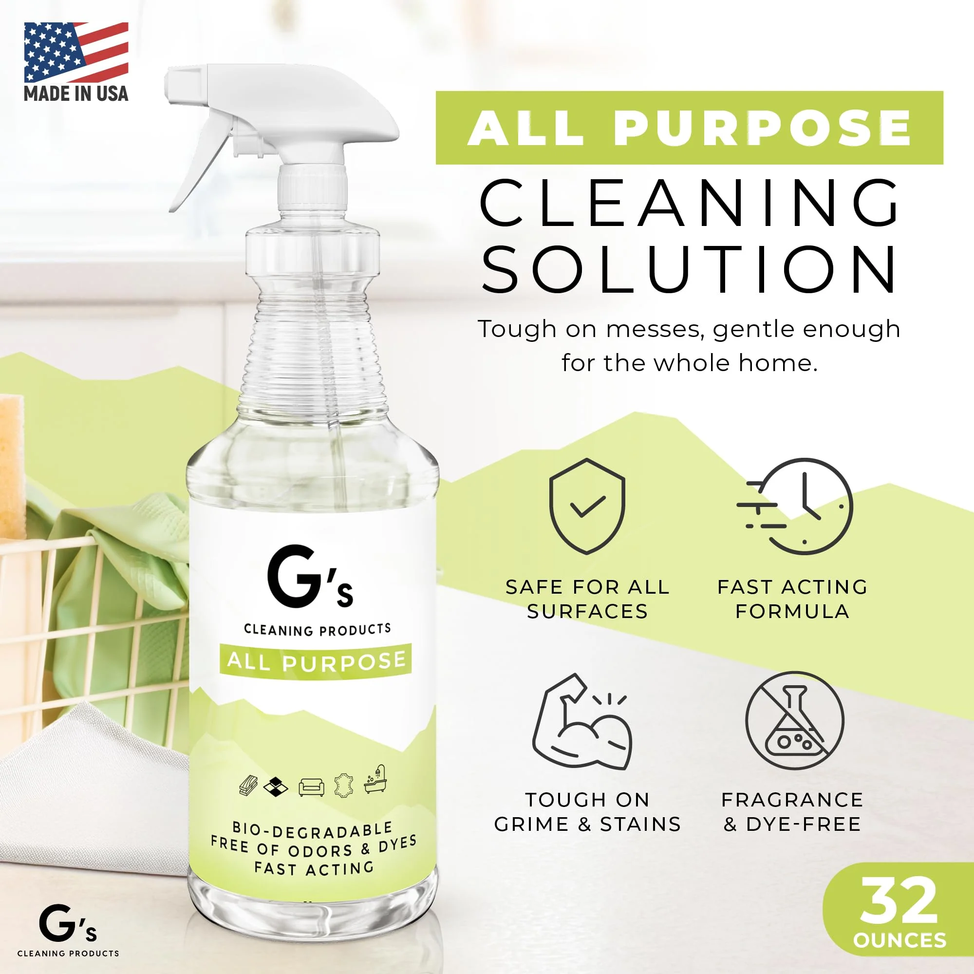 G's Cleaning Biodegradable All Purpose Cleaner – 32 oz Non-Toxic Natural Cleaning Spray – Multipurpose Cleaner Spray for Multi Surface, Kitchen, Counter Top, Furniture, Floor, Home and Household - Image 9