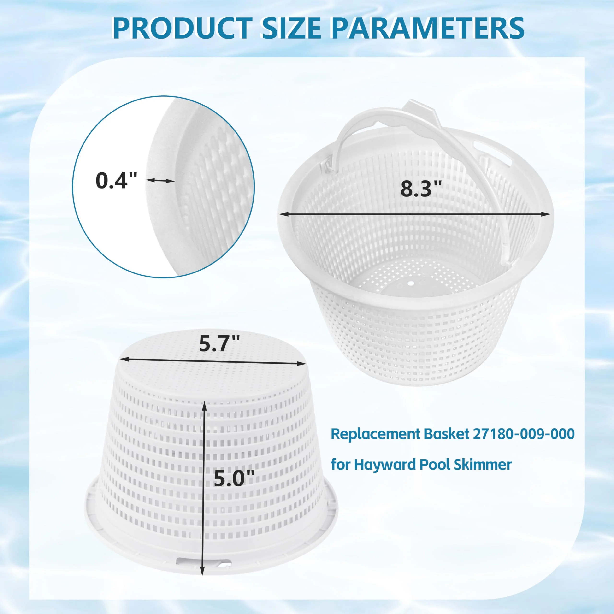 Gteana 8'' Inground Pool Skimmer Replacement Basket 27180-009-000 Compatible with Hayward SP1070 SPX1070E Skimmers, with Weights - Image 3