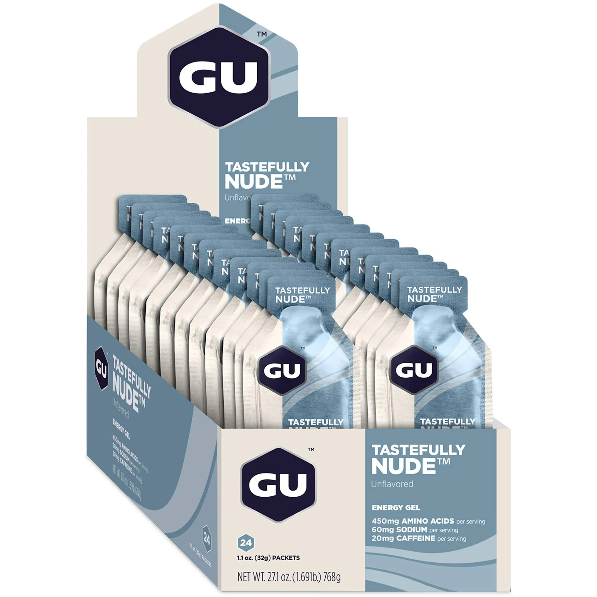 GU Energy Original Sports Nutrition Energy Gel, Vegan, Gluten-Free, Kosher, and Dairy-Free On-the-Go Energy for Any Workout, 24-Count, Tastefully Nude