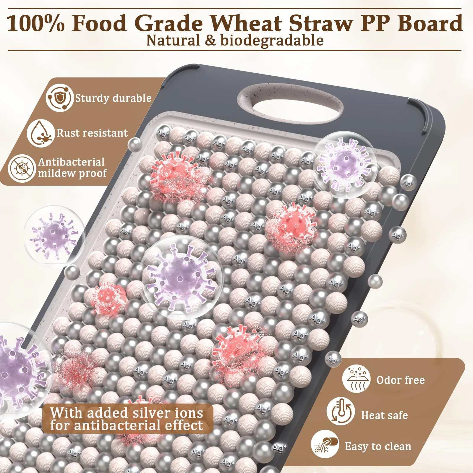 GUANCI Cutting Board for Kitchen, Stainless Steel Cutting Board Double Sided for Chopping Meat/Vegetables, Stainless Steel/Wheat Straw PP, Kitchen Gifts Easy to Clean Large 16”×11” - Image 6