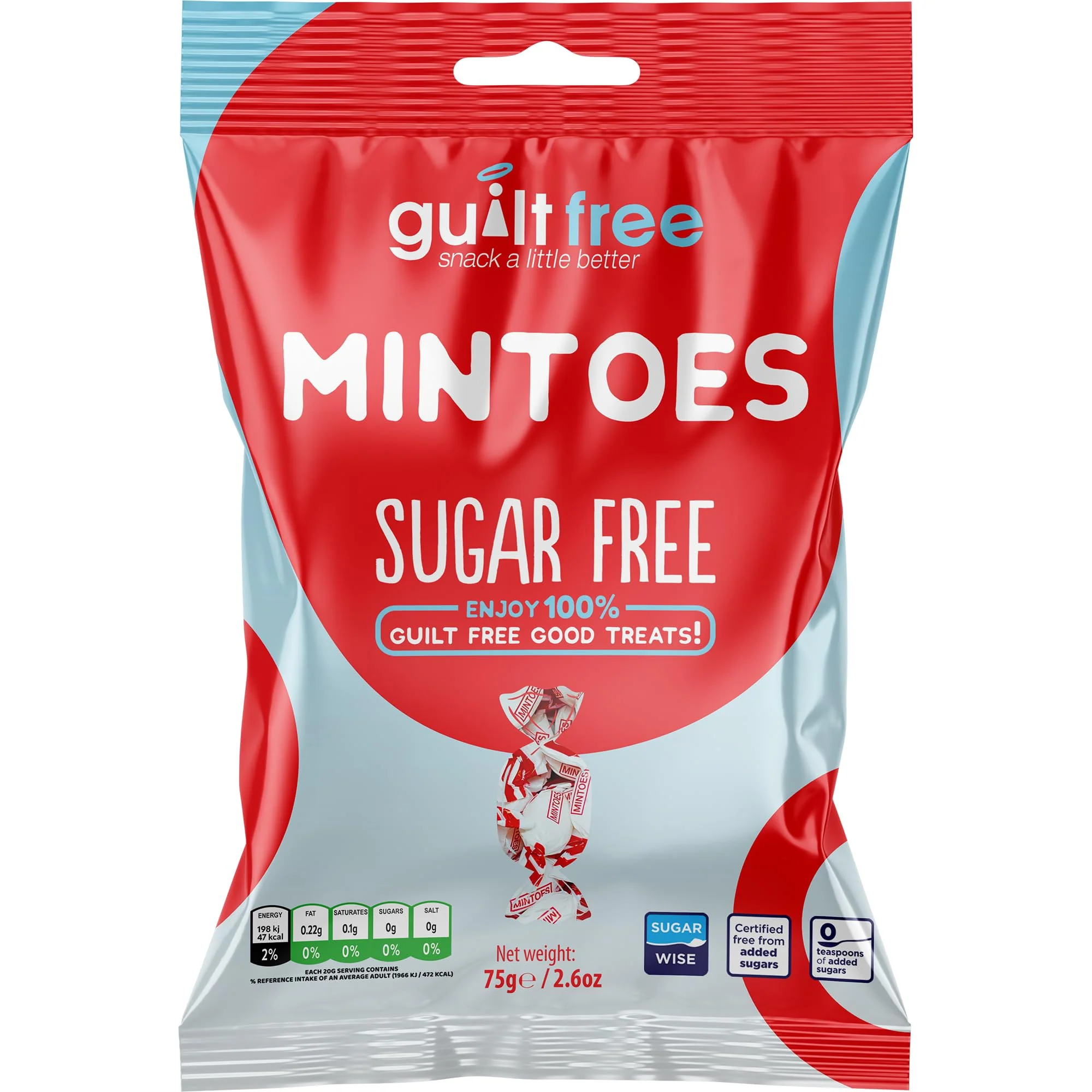 Guiltfree Sugar Free Mintoes (Wrapped) Retro Classic Sweets, Perfect Soft Chews | for Diabetic Gift Hamper Basket Party Bags Birthday Treats Valentine and Perfect for Gifting | 1 x 75g Resealable Pack