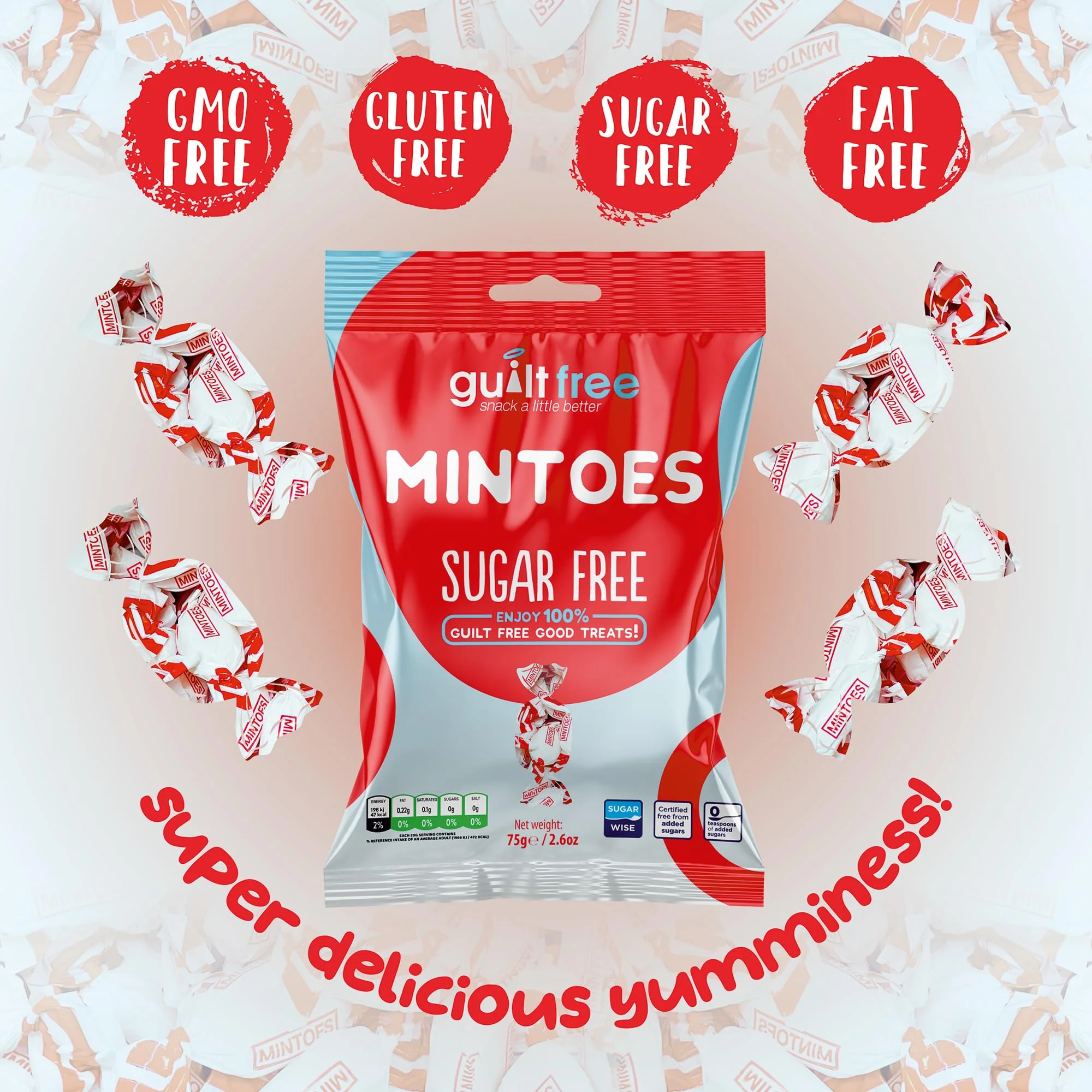 Guiltfree Sugar Free Mintoes (Wrapped) Retro Classic Sweets, Perfect Soft Chews | for Diabetic Gift Hamper Basket Party Bags Birthday Treats Valentine and Perfect for Gifting | 1 x 75g Resealable Pack - Image 5