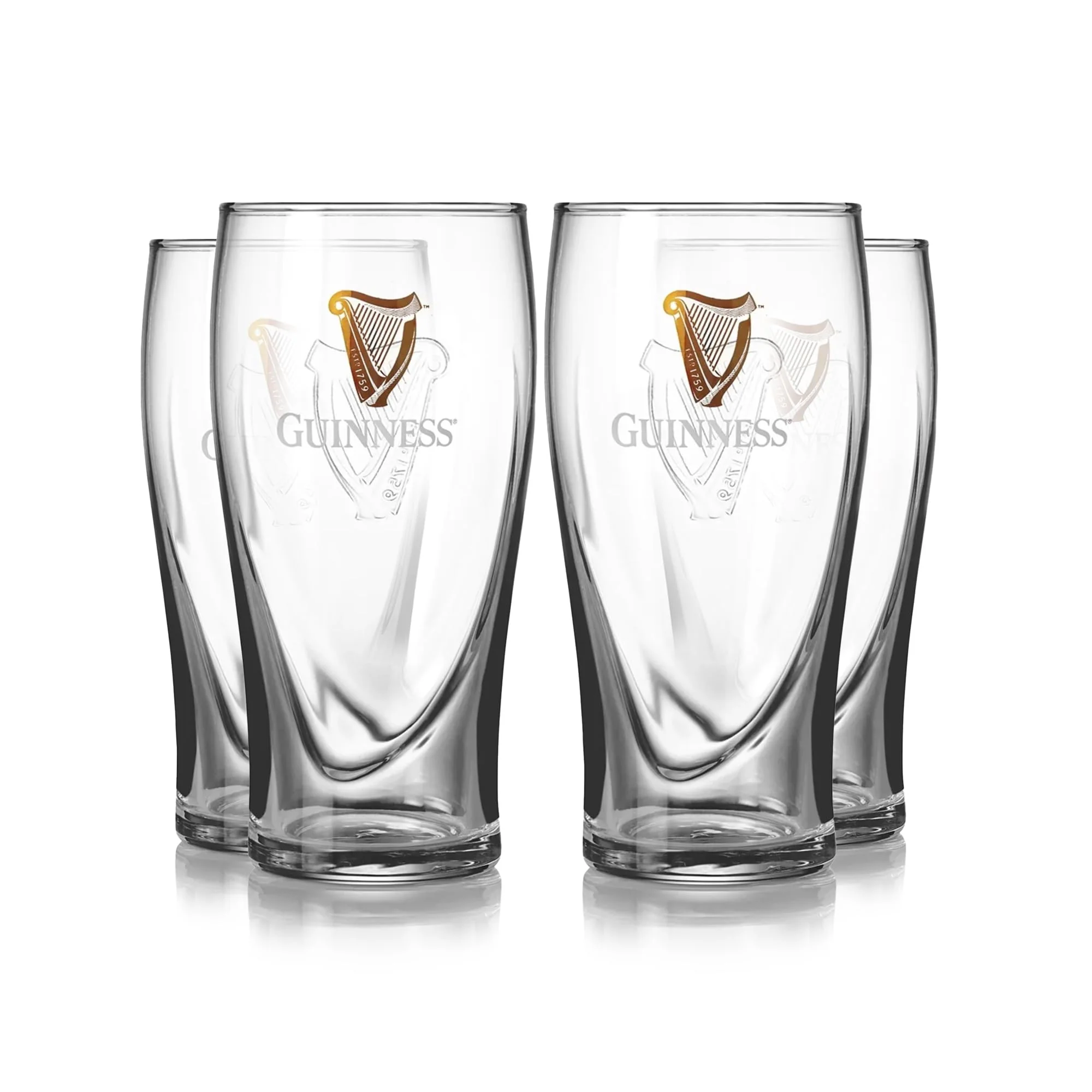 Guinness Gravity Official Beer Pint Glass 4-Pack | Large 20oz Pints Drinking Thick Beer Glasses Beer 20 oz Glasses