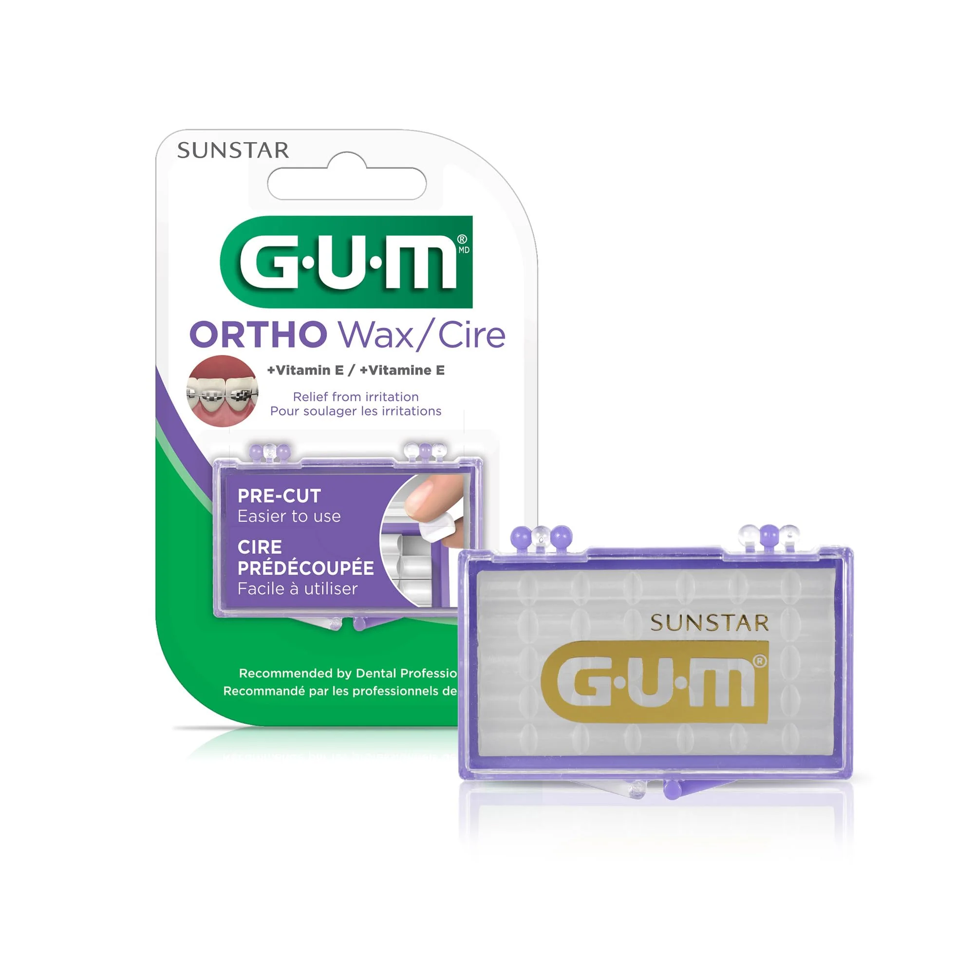 GUM Orthodontic Wax for Braces and Dental Devices - Soothing Dental Wax with Vitamin E - Clear Color - Unflavored (Pack of 1)