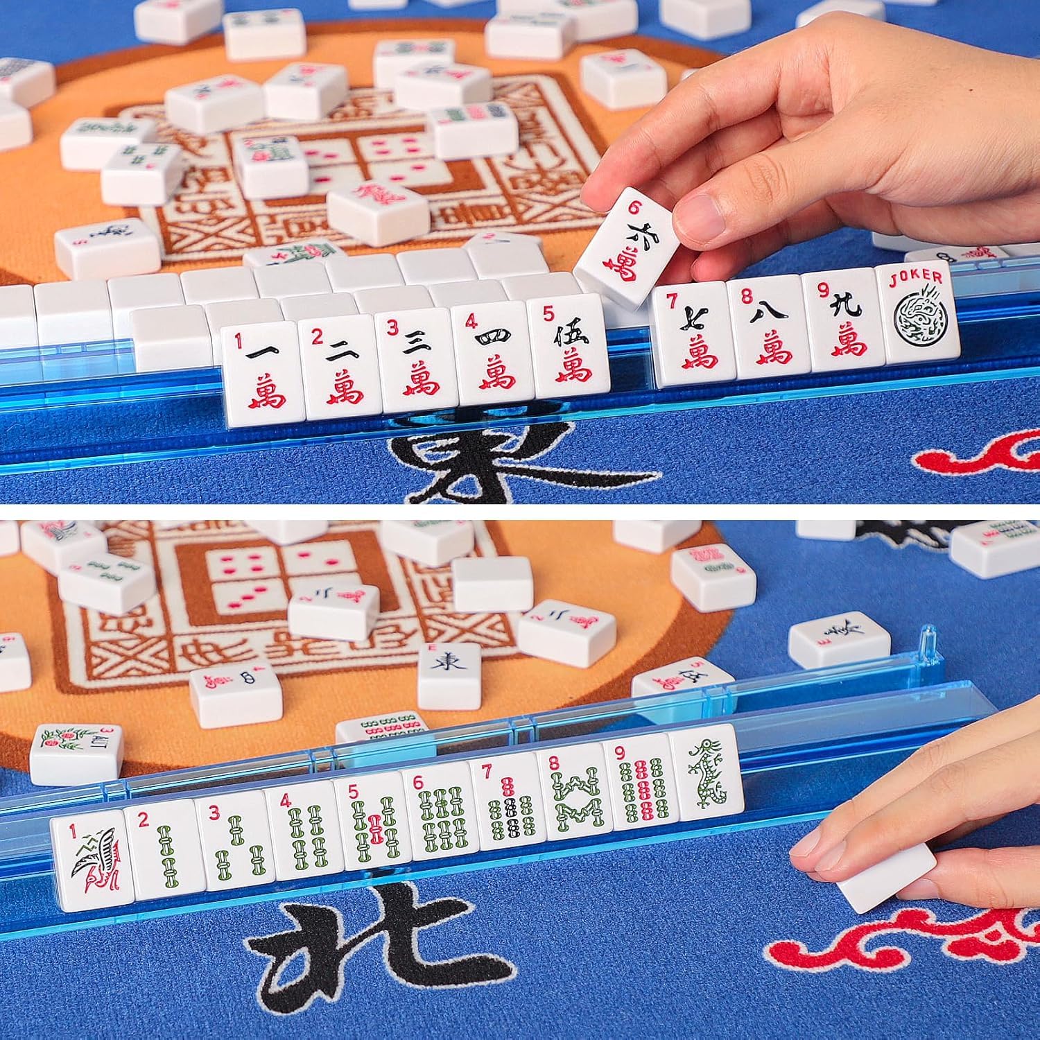 GUSTARIA American Mahjong Game Set, 166 Premium White Tiles, 4 All-in-One Color Rack/Pushers, Complete Mahjong Set Blue Carrying Bag - Image 5