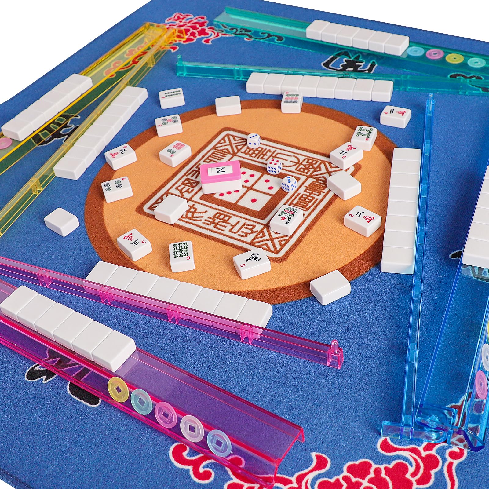 GUSTARIA American Mahjong Game Set, 166 Premium White Tiles, 4 All-in-One Color Rack/Pushers, Complete Mahjong Set Blue Carrying Bag - Image 7