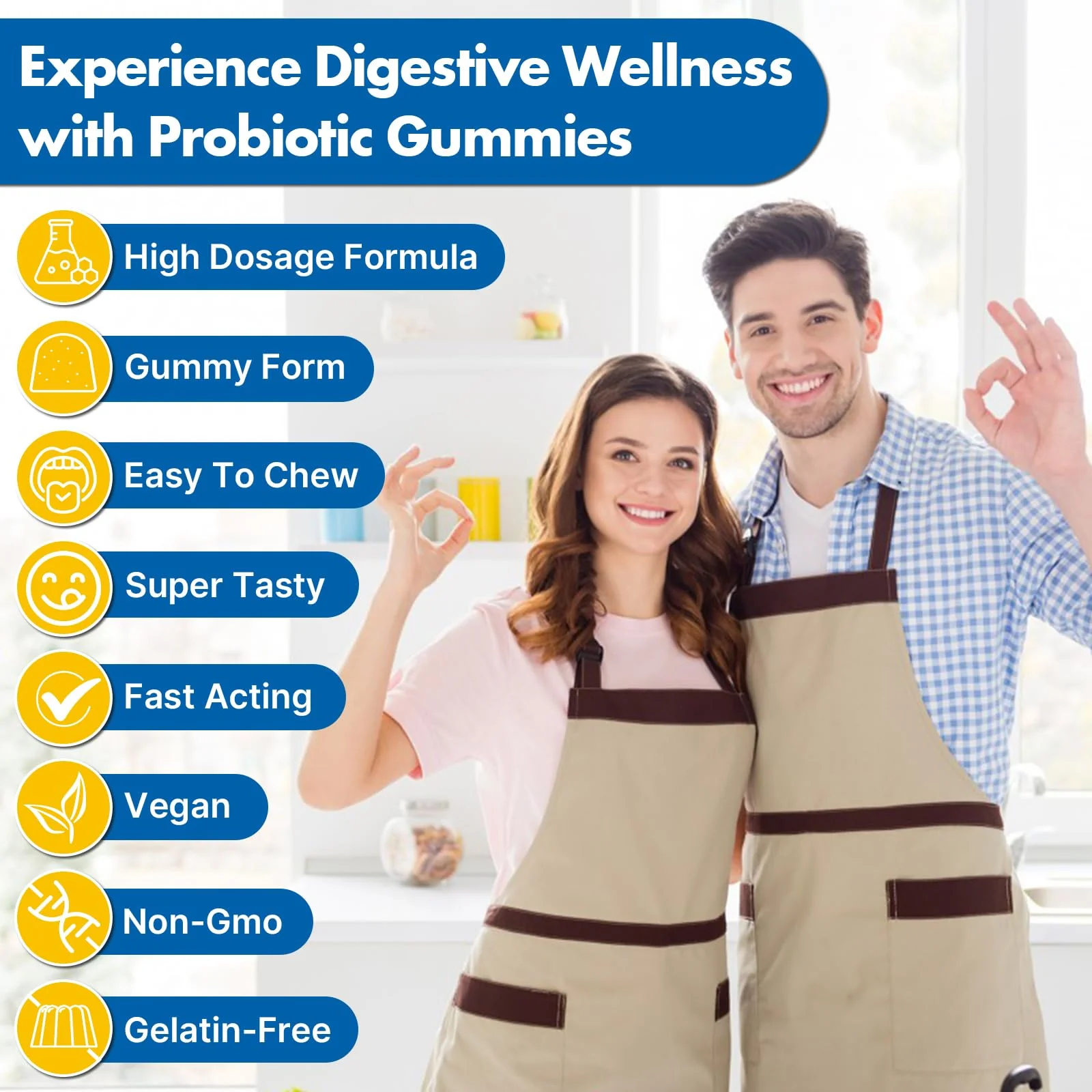 Gut Health & Probiotic Gummies, 112.5 Billion CFU, Sugar Free - 8 Strains + Prebiotics + Herbs - for Digestive, Immune, Diarrhea & Bloating - Gut Health for Women & Men, 60 Counts Probiotics Gummies - Image 3