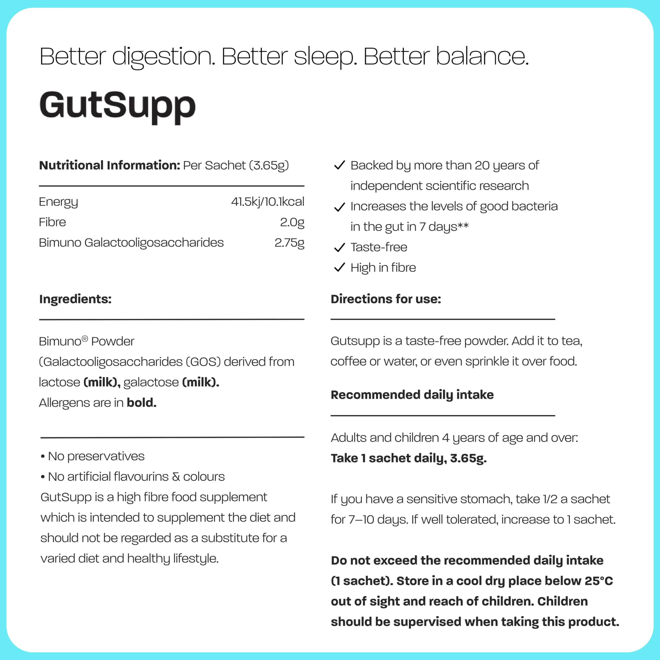 GutSupp Prebiotic Fibre Supplement for Gut Health (Formerly Bimuno) | High-Fibre Tasteless Soluble Powder | Supports Digestive Function | Suitable for Women & Men | 30-Day Supply - Image 8